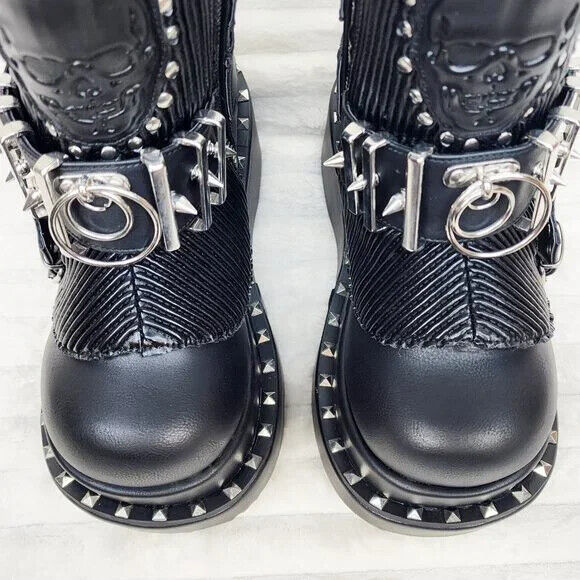 Stud & Skull Patch Black Matte Bear 150 Platform Ankle Boots Goth Punk Rave NY - Totally Wicked Footwear