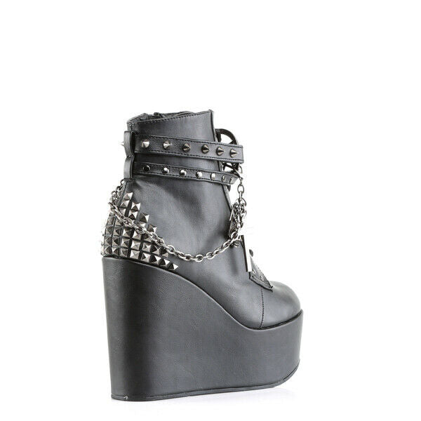 Poison 101 Charm Chain 5" Wedge Heel Goth Ankle Boots US Women Sizes 6-12 NY - Totally Wicked Footwear
