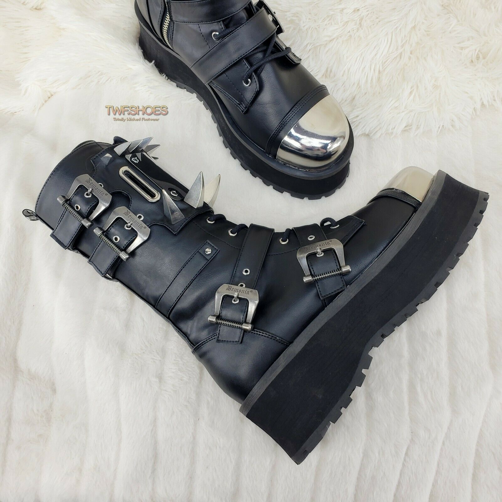 GraveDigger 250 Claw Spike Black Lace Up Boots Mid Calf Men Sizes IN HOUSE STOCK - Totally Wicked Footwear
