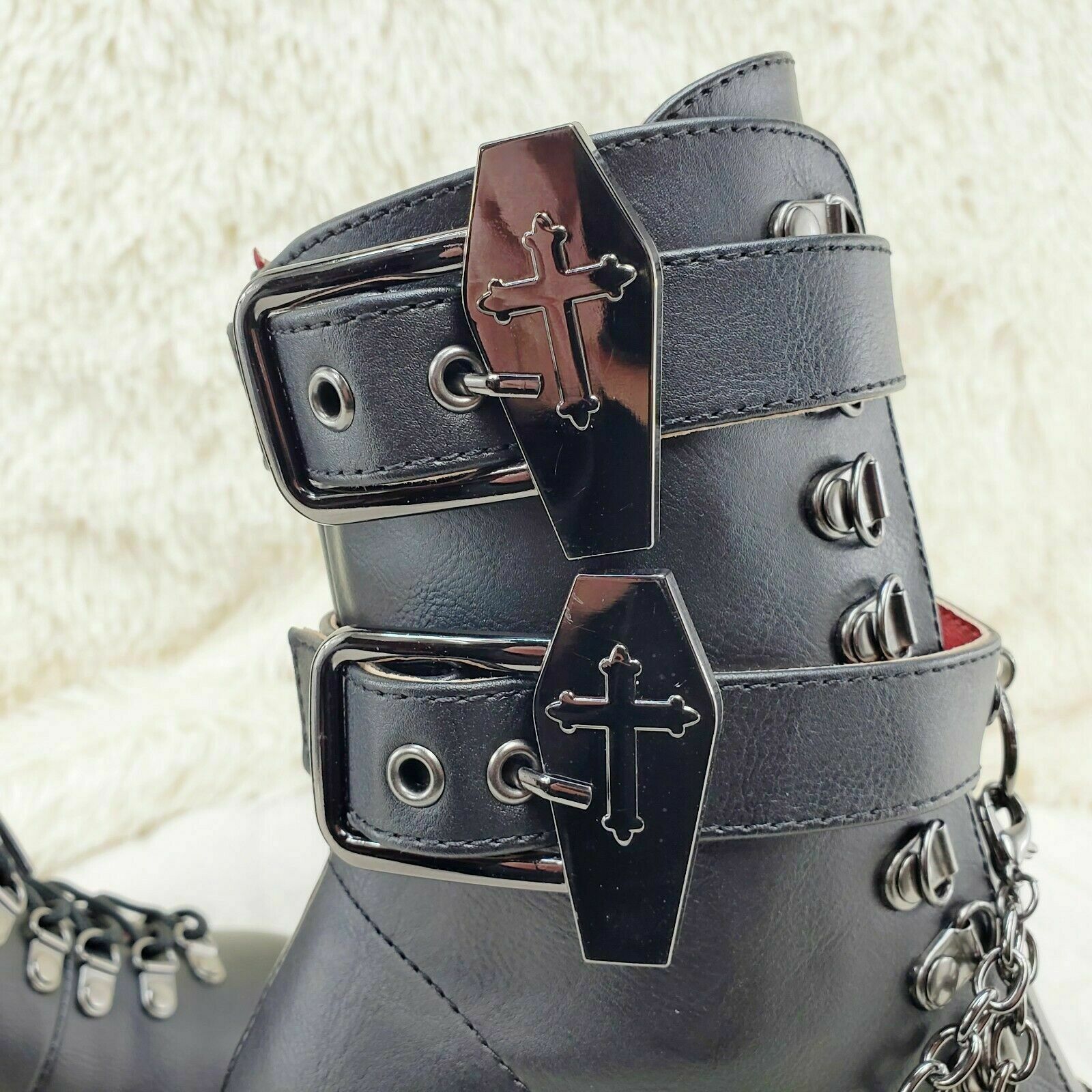 Vivika Goth Granny Ankle Boots Coffin Straps & Chains US 6-12 Goth NY - Totally Wicked Footwear