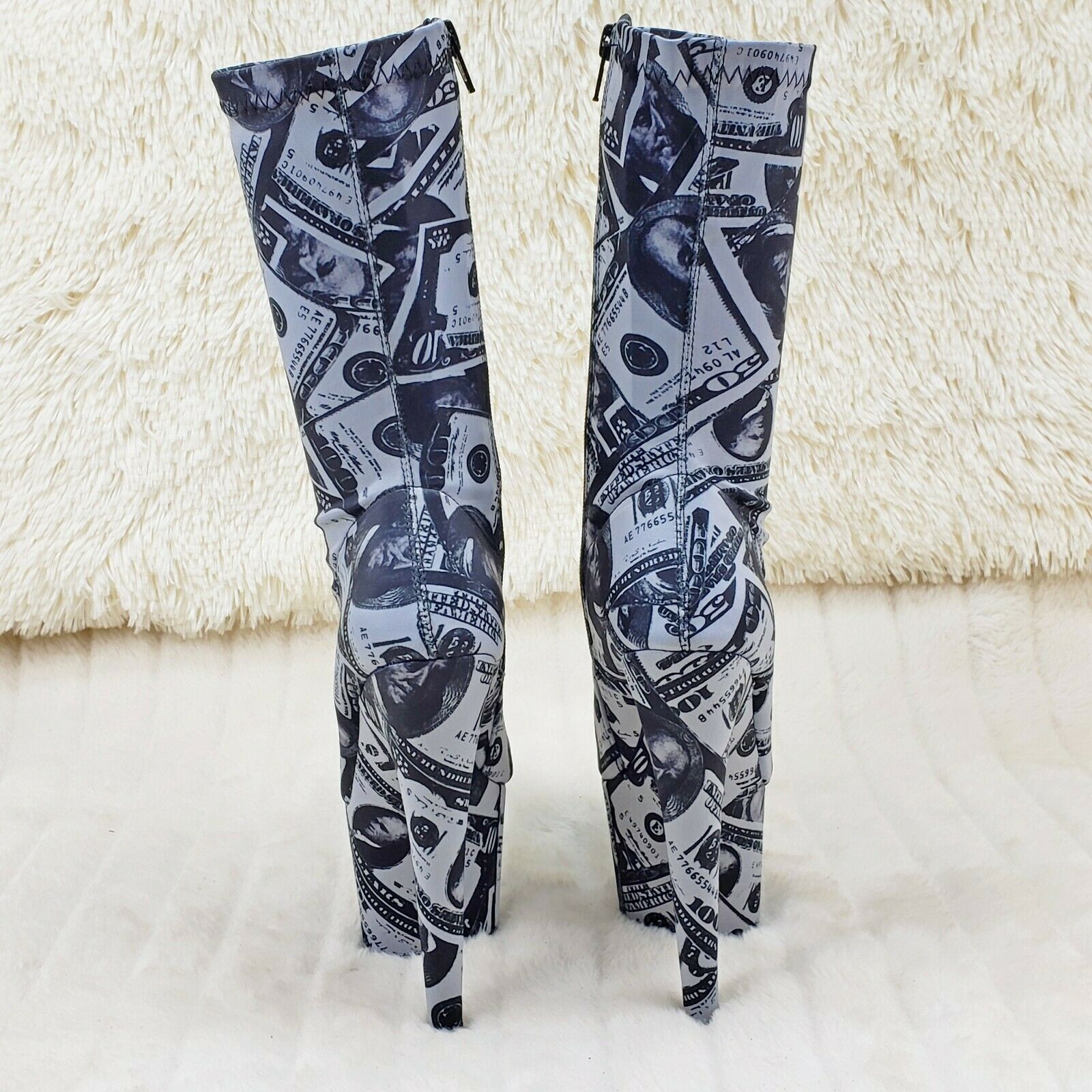 Adore 1002DP Money Print 7" High Heel Pull On Stretch Sock Platform Ankle Boots - Totally Wicked Footwear