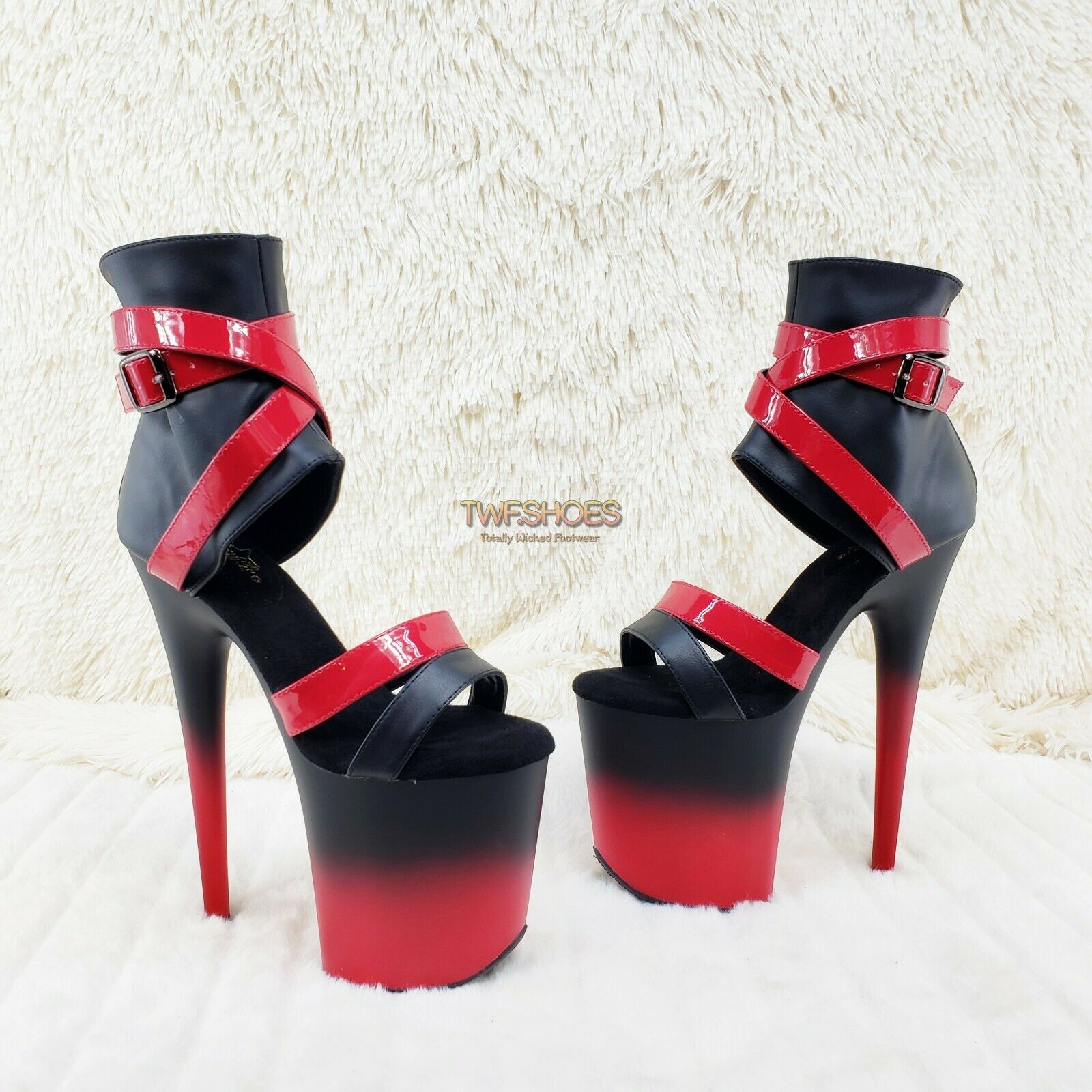 Flamingo 80015 Two Tone Red Black 8" High Heel Shoe Size 7-12 NY - Totally Wicked Footwear