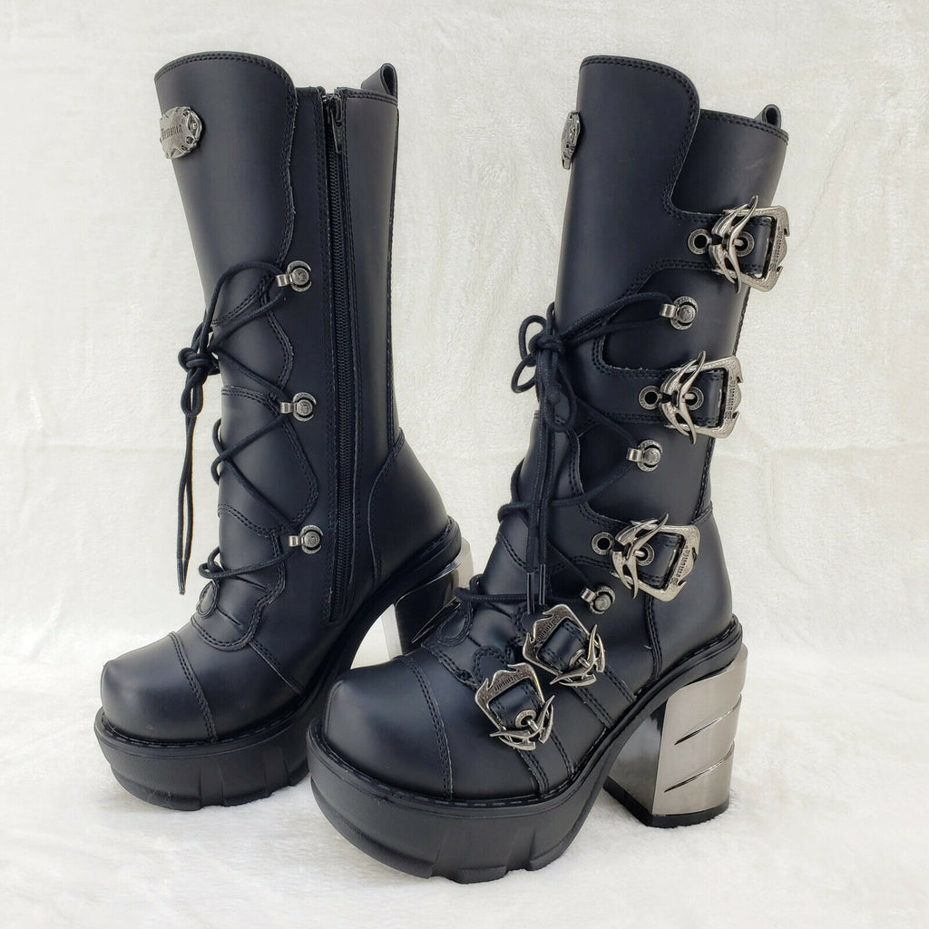 Sinister 203 Mid Calf Biker Punk Boots Block Heels NY Stock - Totally Wicked Footwear