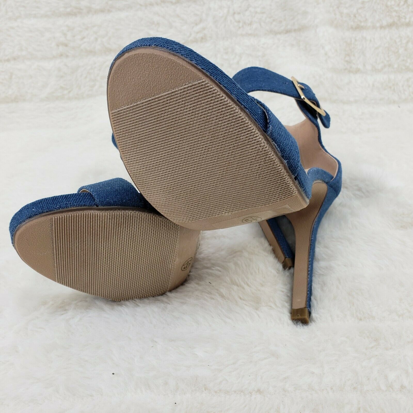 Sexy Medium Blue Denim Ankle Strap 4.5" High Heel Shoes Heels Glister - Totally Wicked Footwear