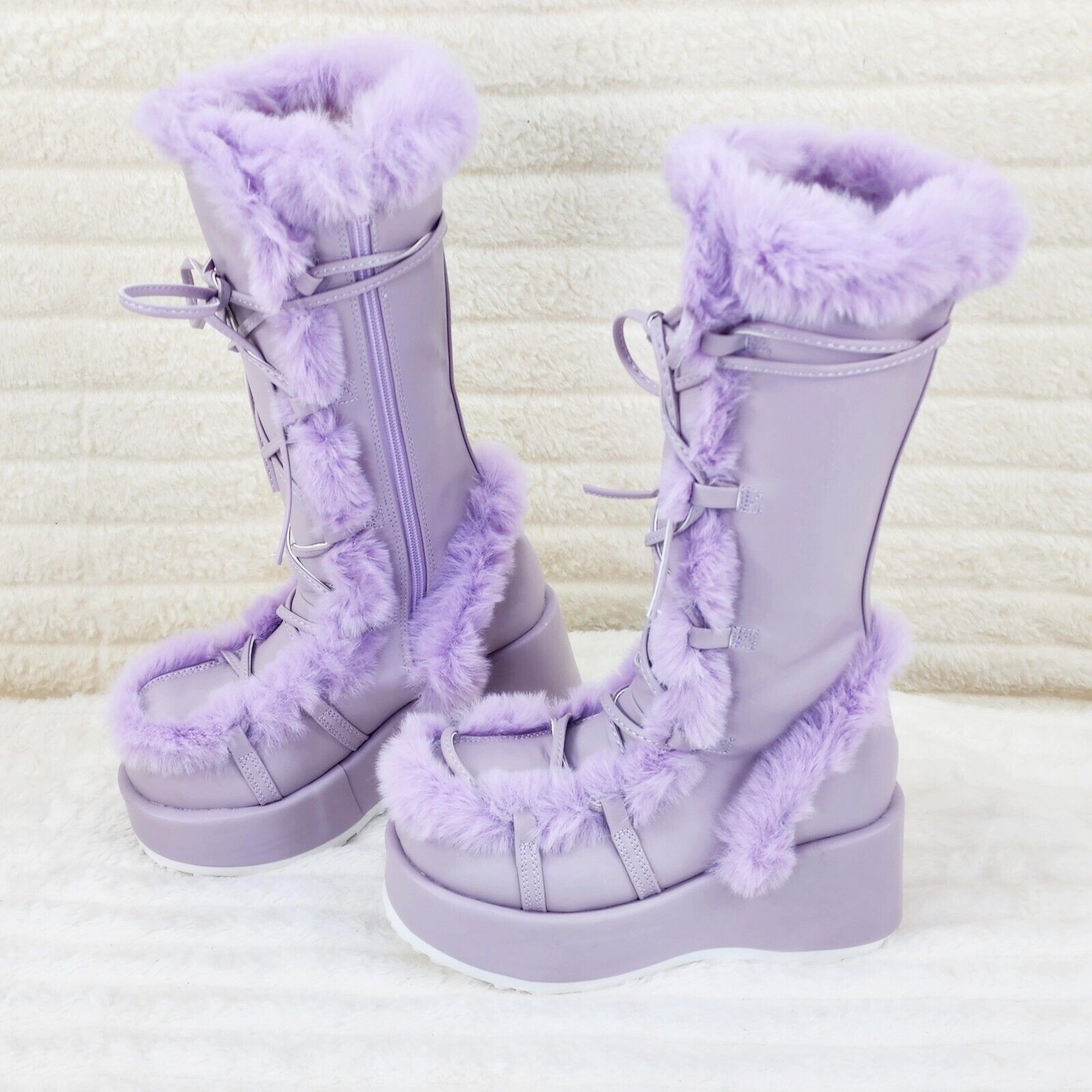 311 Cub Stomper Lilac Purple Mammoth Platform Goth Punk Calf Knee Boots NY - Totally Wicked Footwear