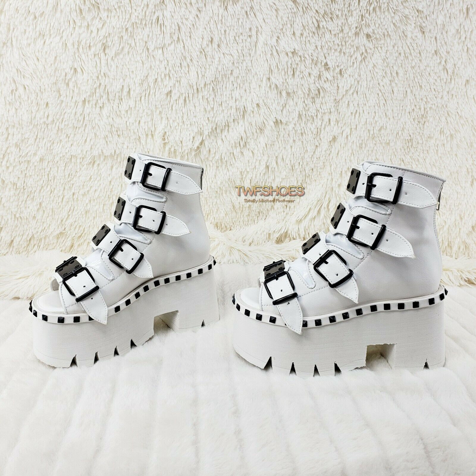 Demonia Ashes 70 White 3.5" Platform Heel Goth Punk Sandal Boots NY - Totally Wicked Footwear