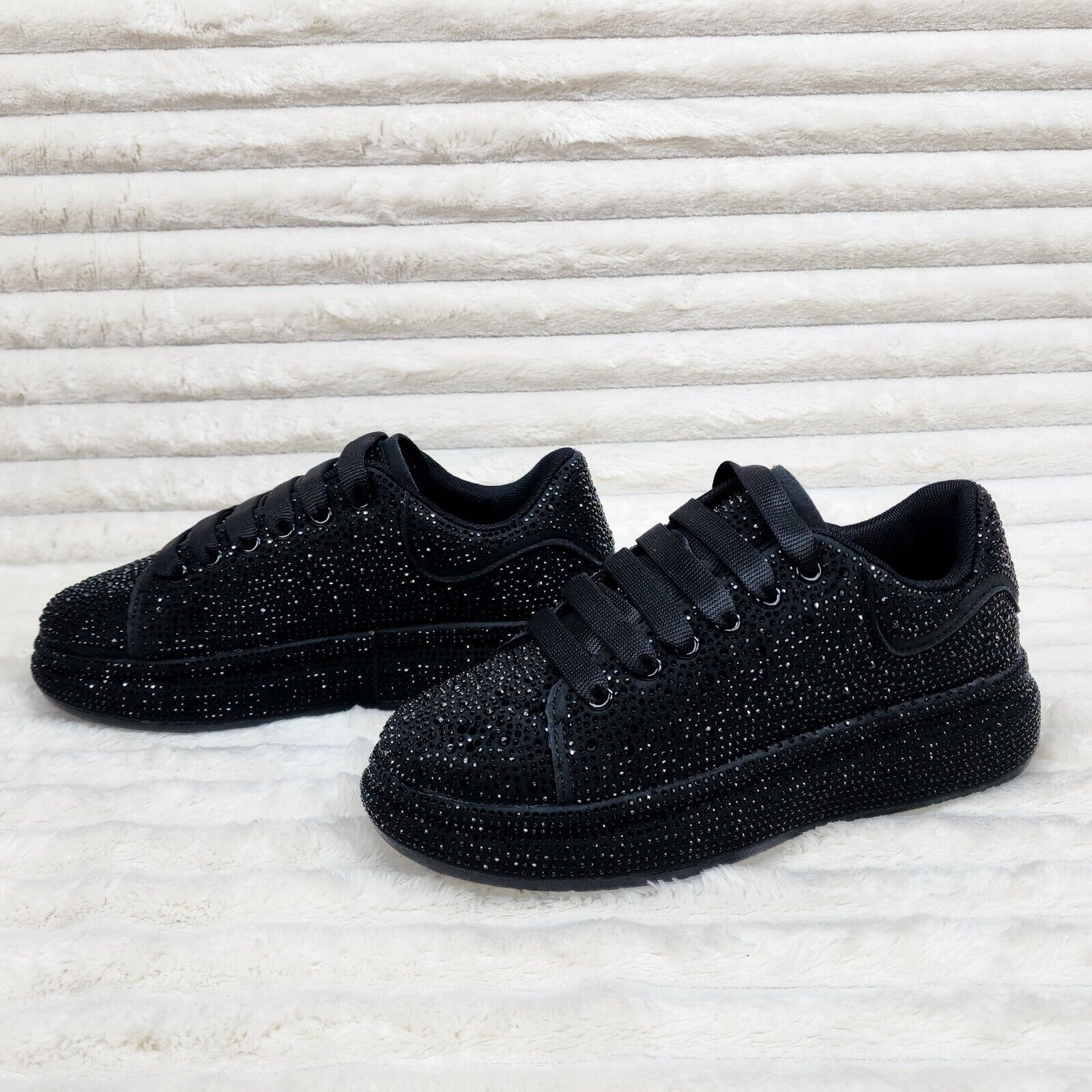 Dazzle Cush Black Rhinestone Platform Sneakers Tennis Shoes - Totally Wicked Footwear