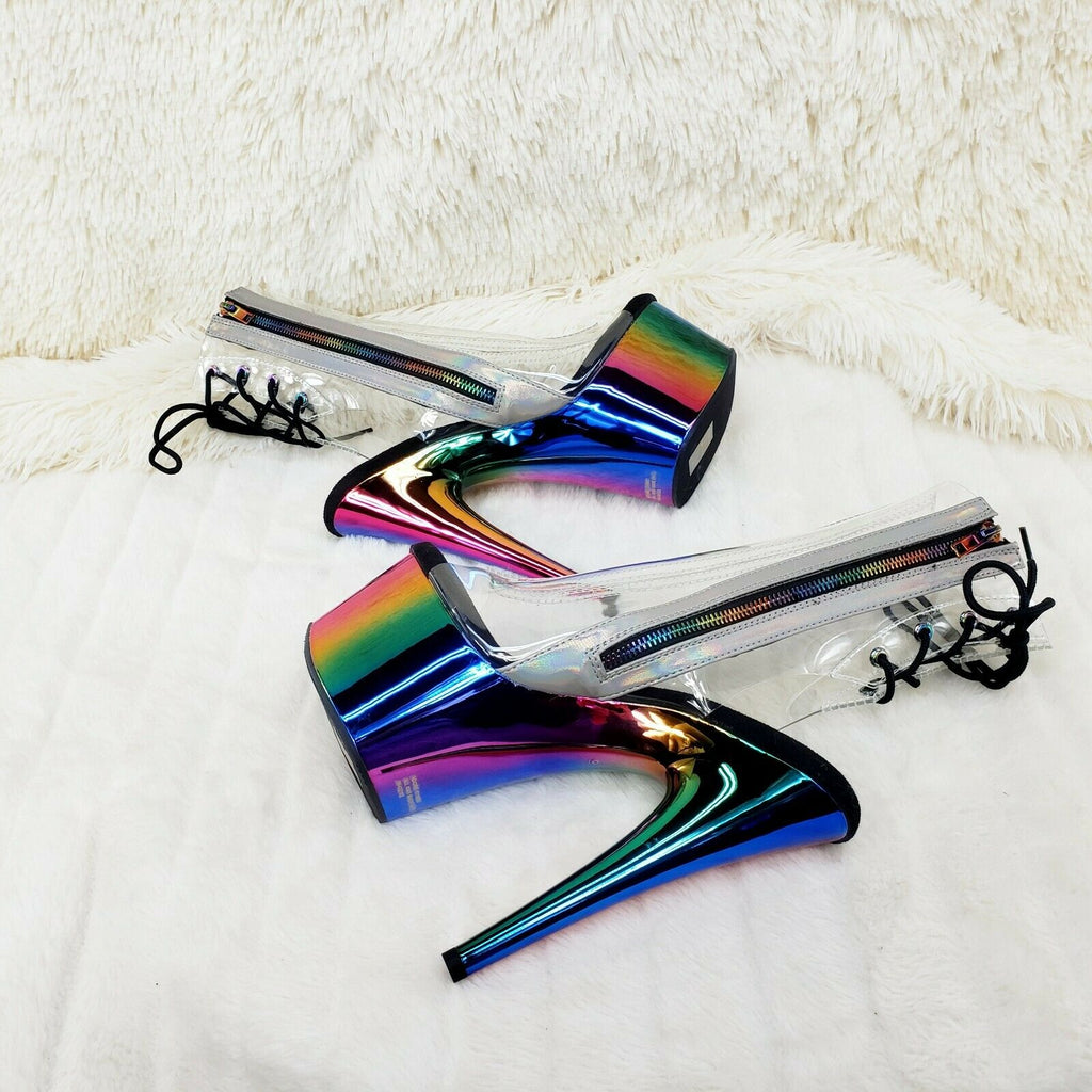 Adore 1018RC Rainbow Chromed 7" Platform Heel Ankle Boots US Size 7 NY - Totally Wicked Footwear