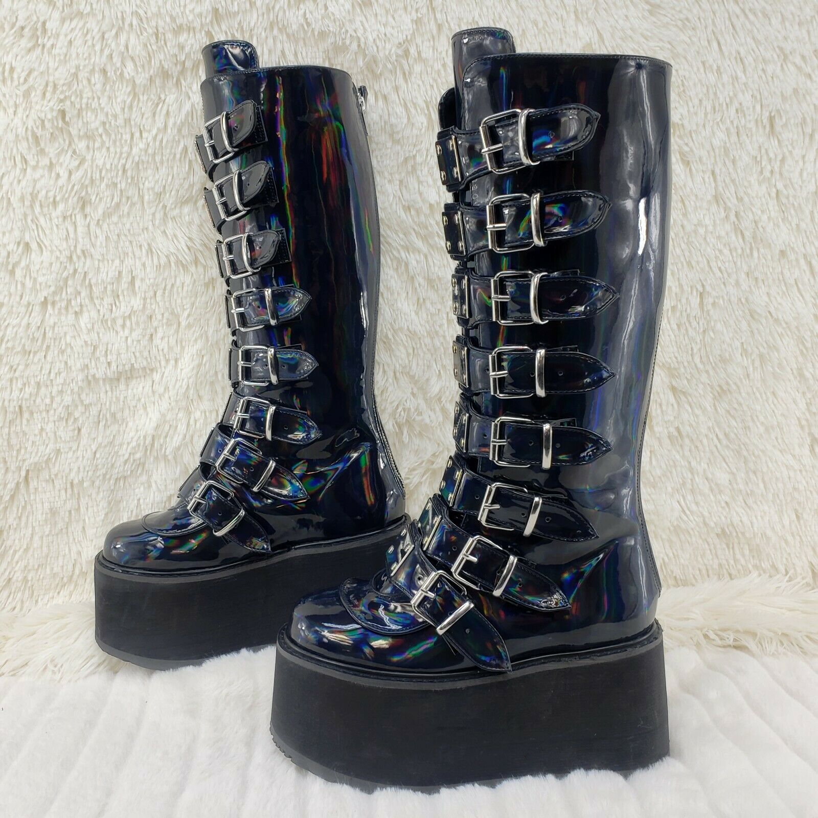 Damned 318 Multi Strap Goth Punk 3.5" Platform Boot Black Patent Restocked NY - Totally Wicked Footwear