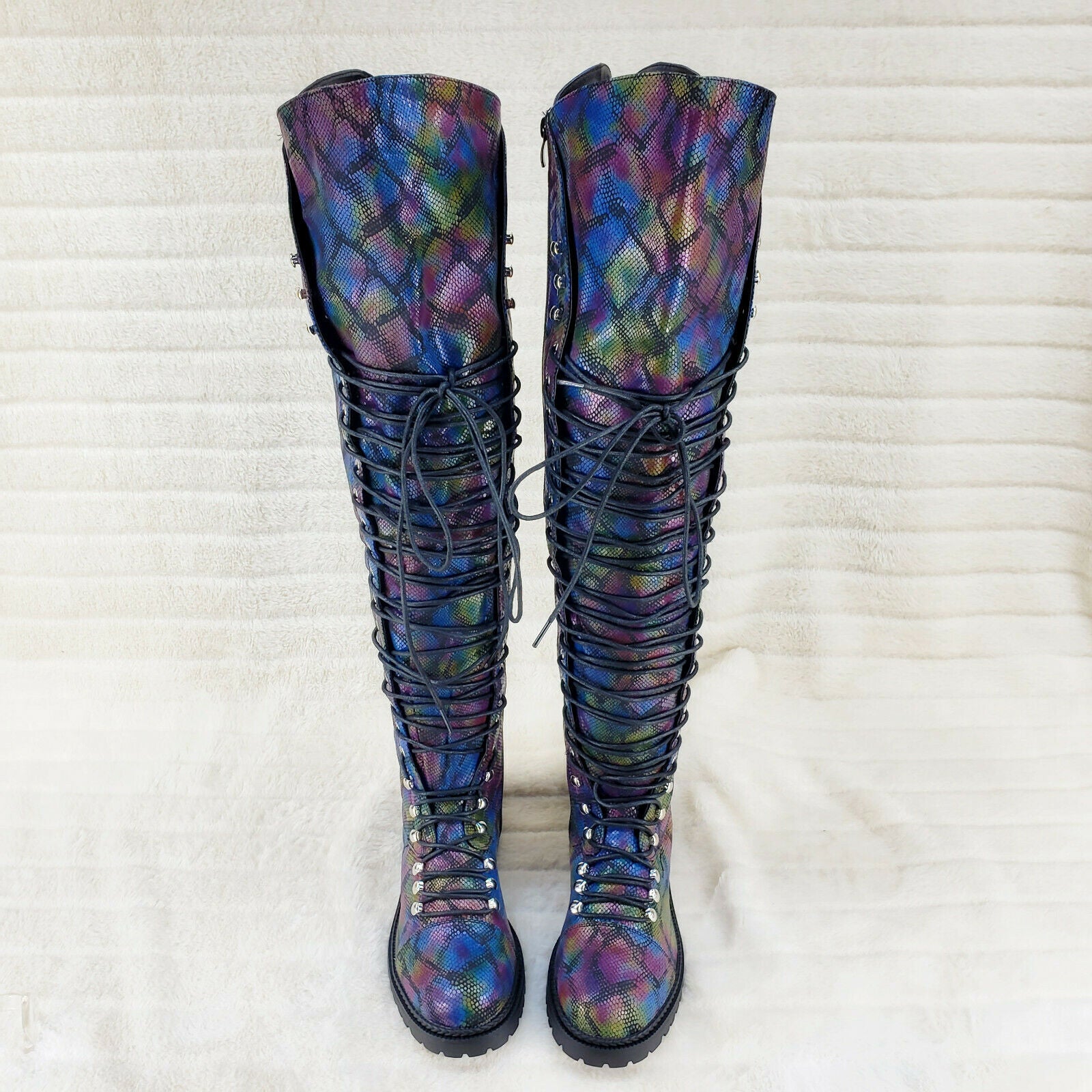 Slither Rainbow Snake Corset Lace Over the Knee Pirate Boot Travis 6 - 10 - Totally Wicked Footwear