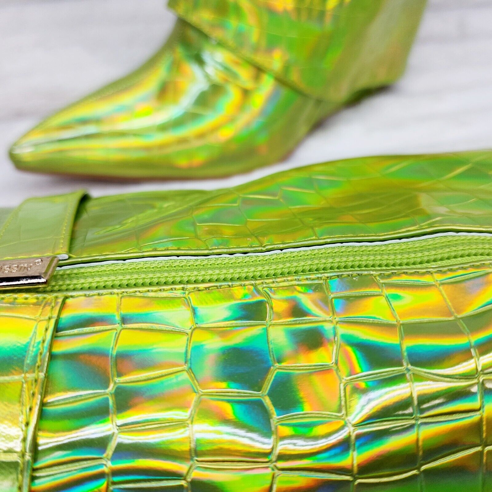 Vision Lime Yellow Hologram Wedge Heel Fold Over Skirted Ankle Boots - Totally Wicked Footwear