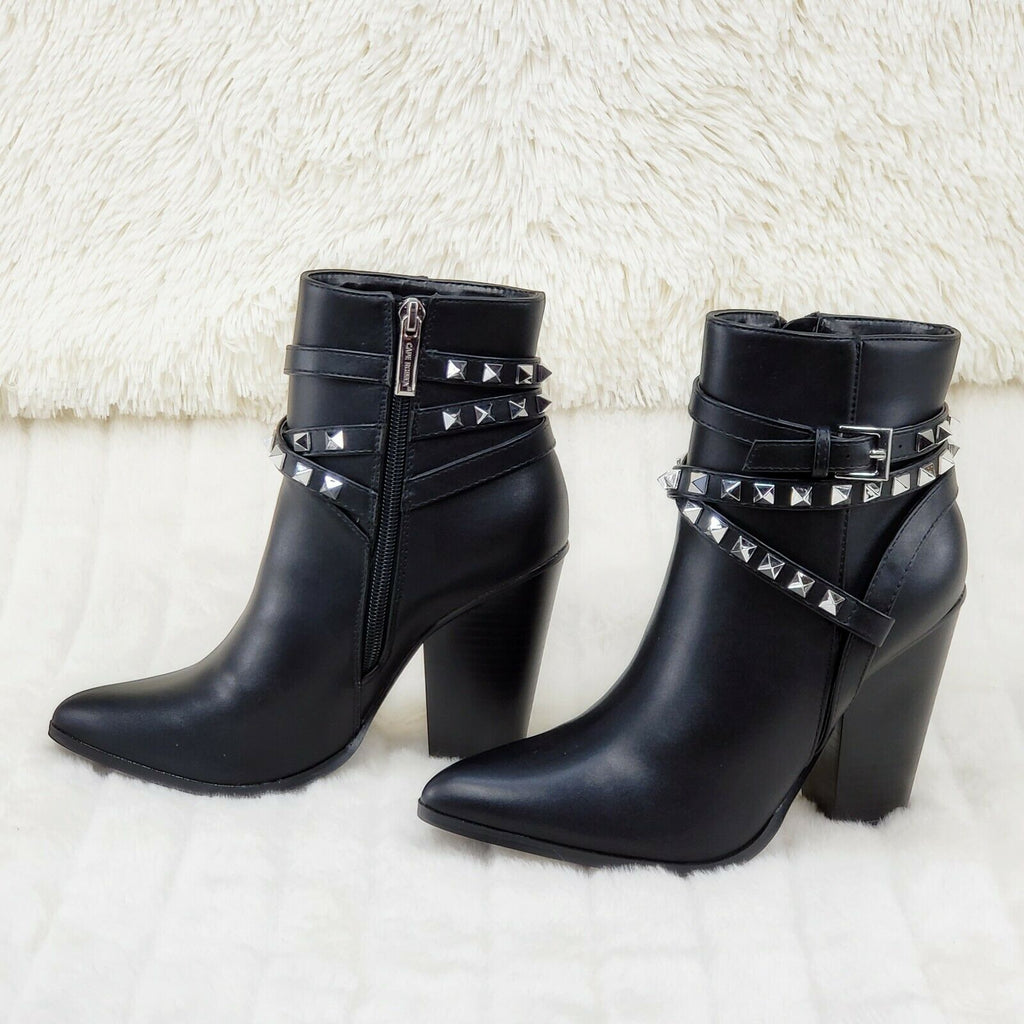 Classic Western Designer Cowboy Style Studded Strap Ankle Boots Black 6-11 - Totally Wicked Footwear