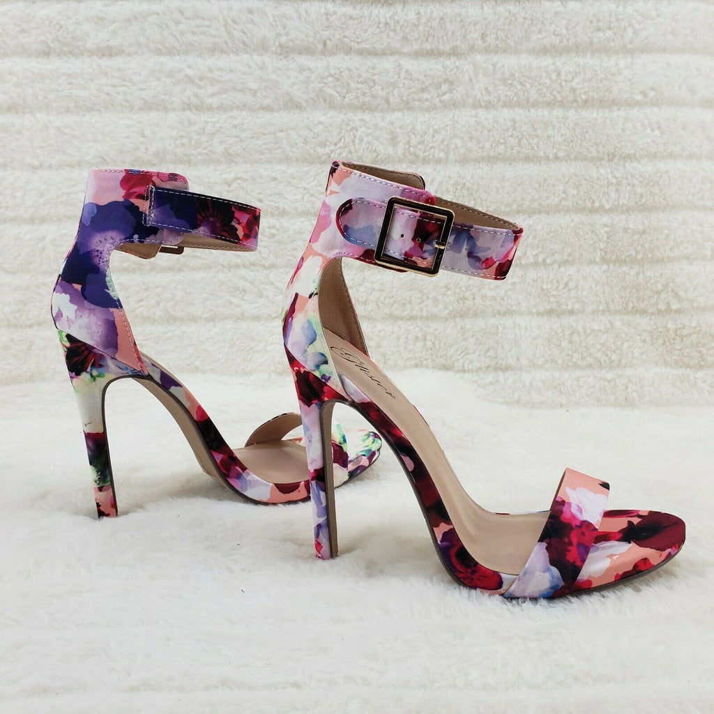 Sexy Floral Print Ankle Strap 4.5" High Heel Shoes Heels Glister - Totally Wicked Footwear