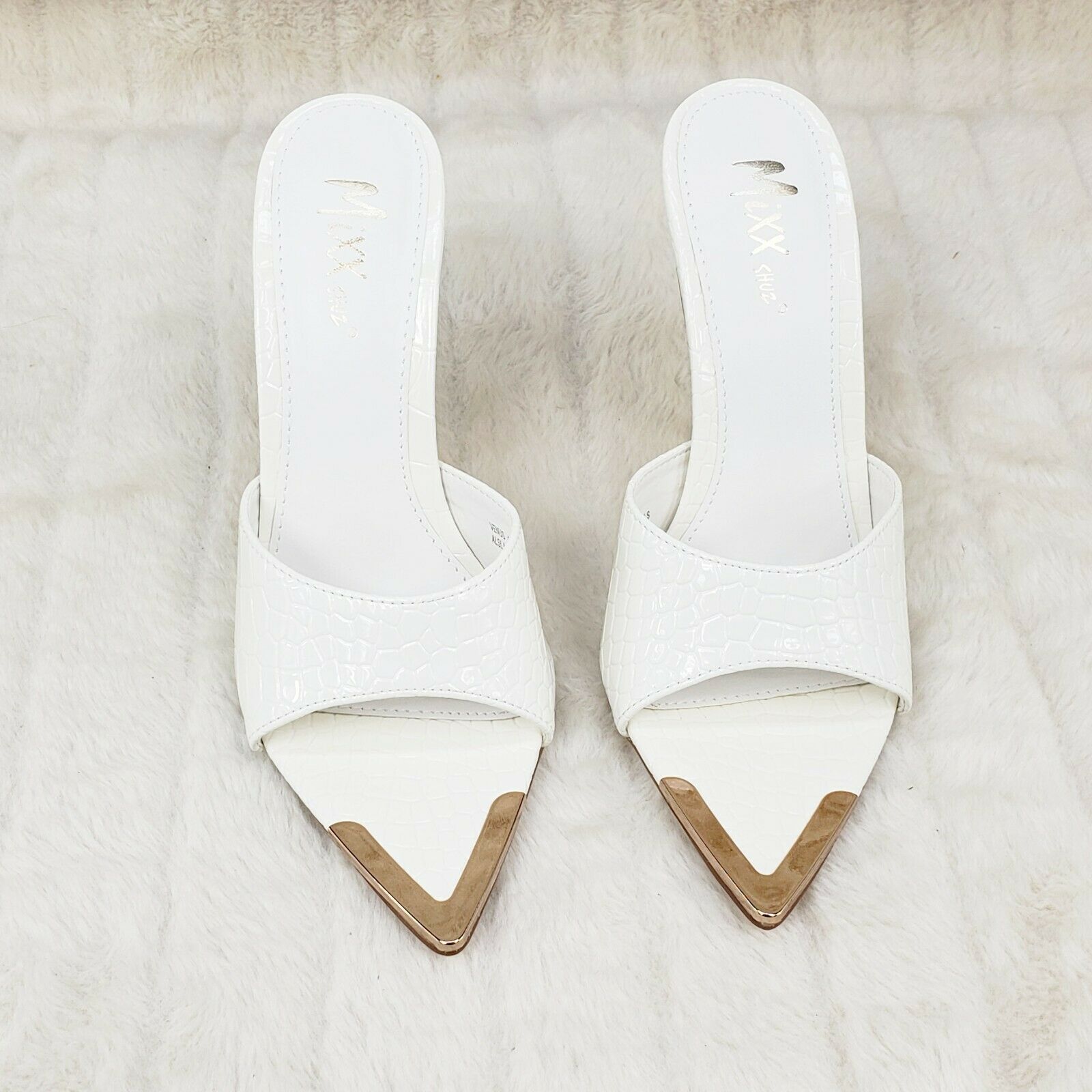 Venus White Slim High Heel Pointy Toe Slip On Sandals Slides Clogs - Totally Wicked Footwear