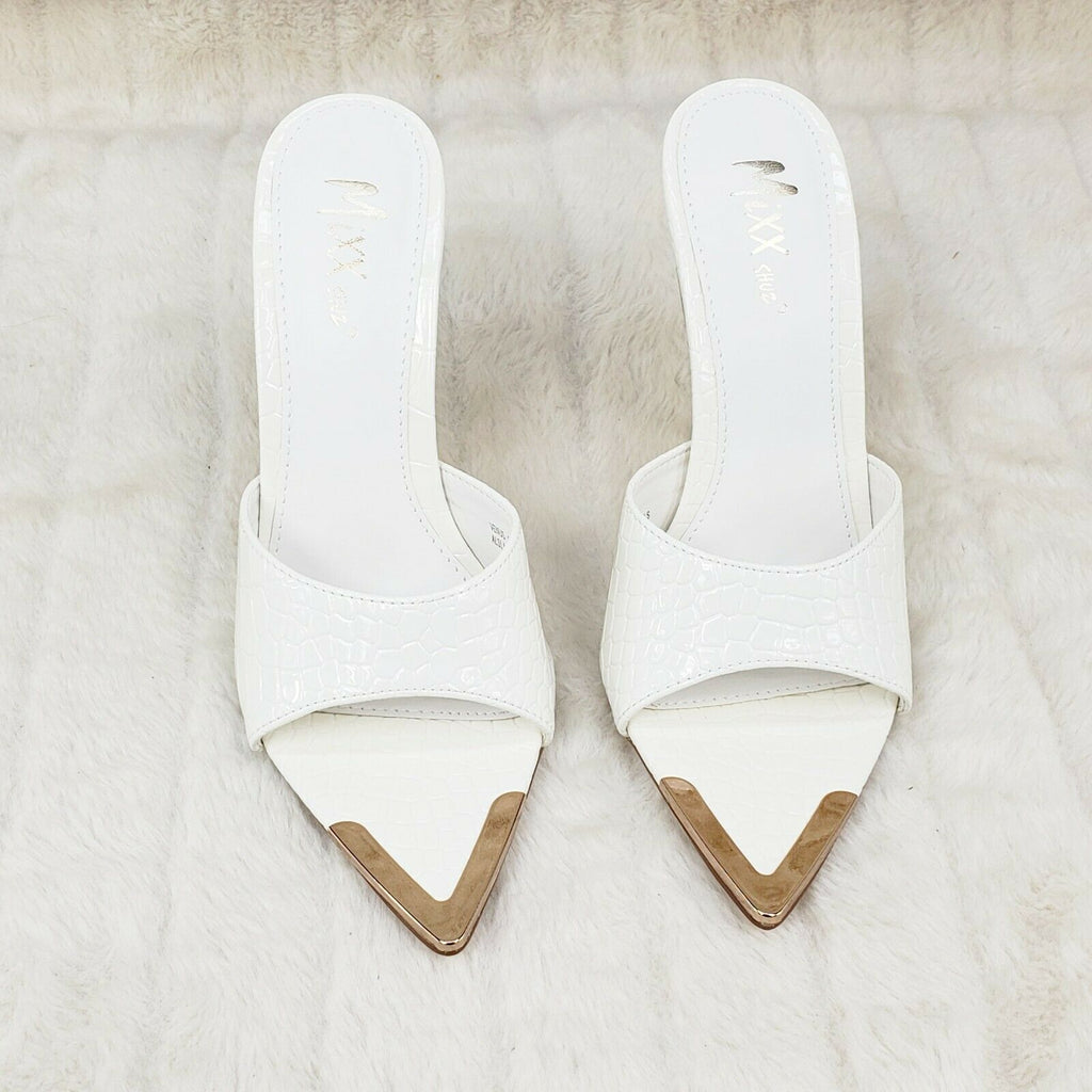 Venus White Slim High Heel Pointy Toe Slip On Sandals Slides Clogs - Totally Wicked Footwear