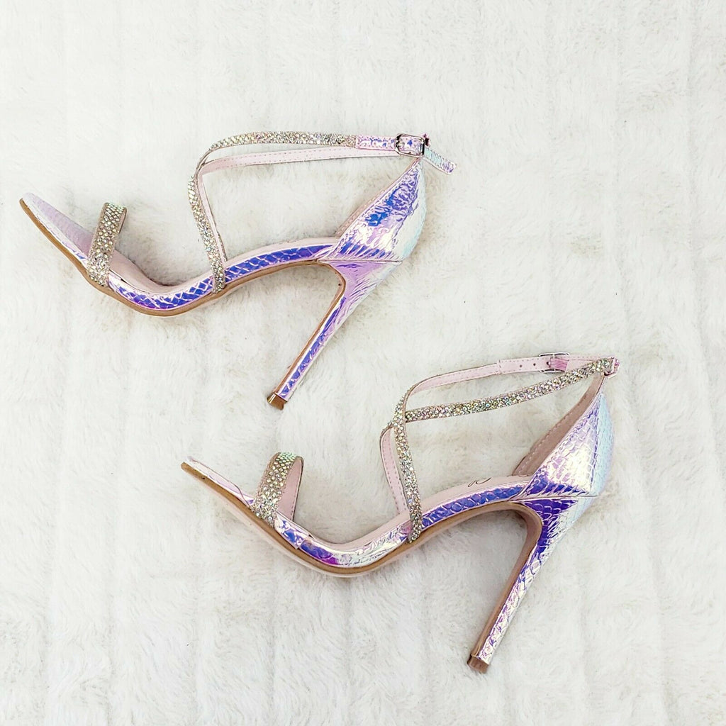 Lisa Pink Snake Hologram Cross Strap Jeweled 4" High Heel Sandals Shoes 6-10 - Totally Wicked Footwear