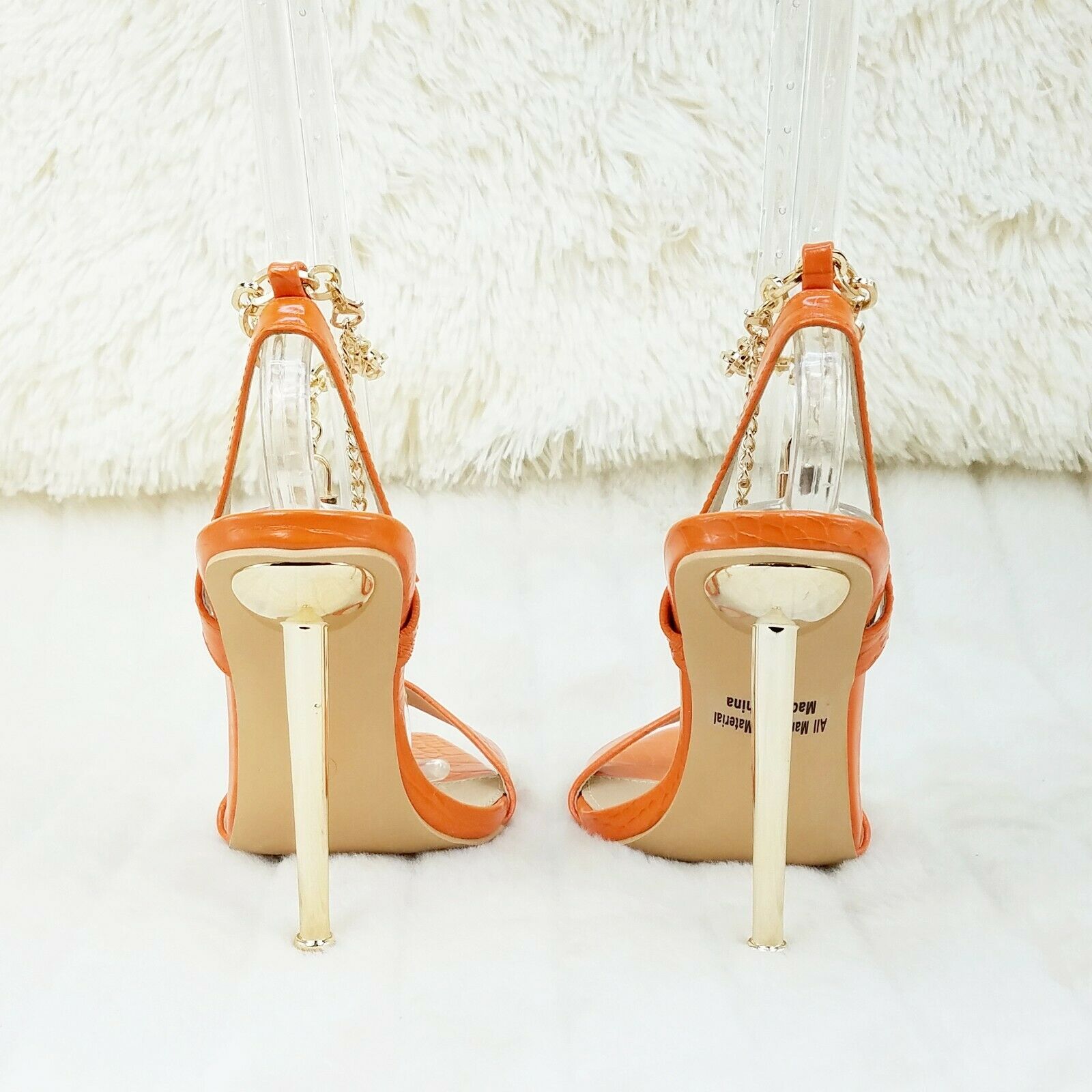Nicely Pad Lock Chain Strap High Heels Metal Toe Tip Shoes Orange - Totally Wicked Footwear