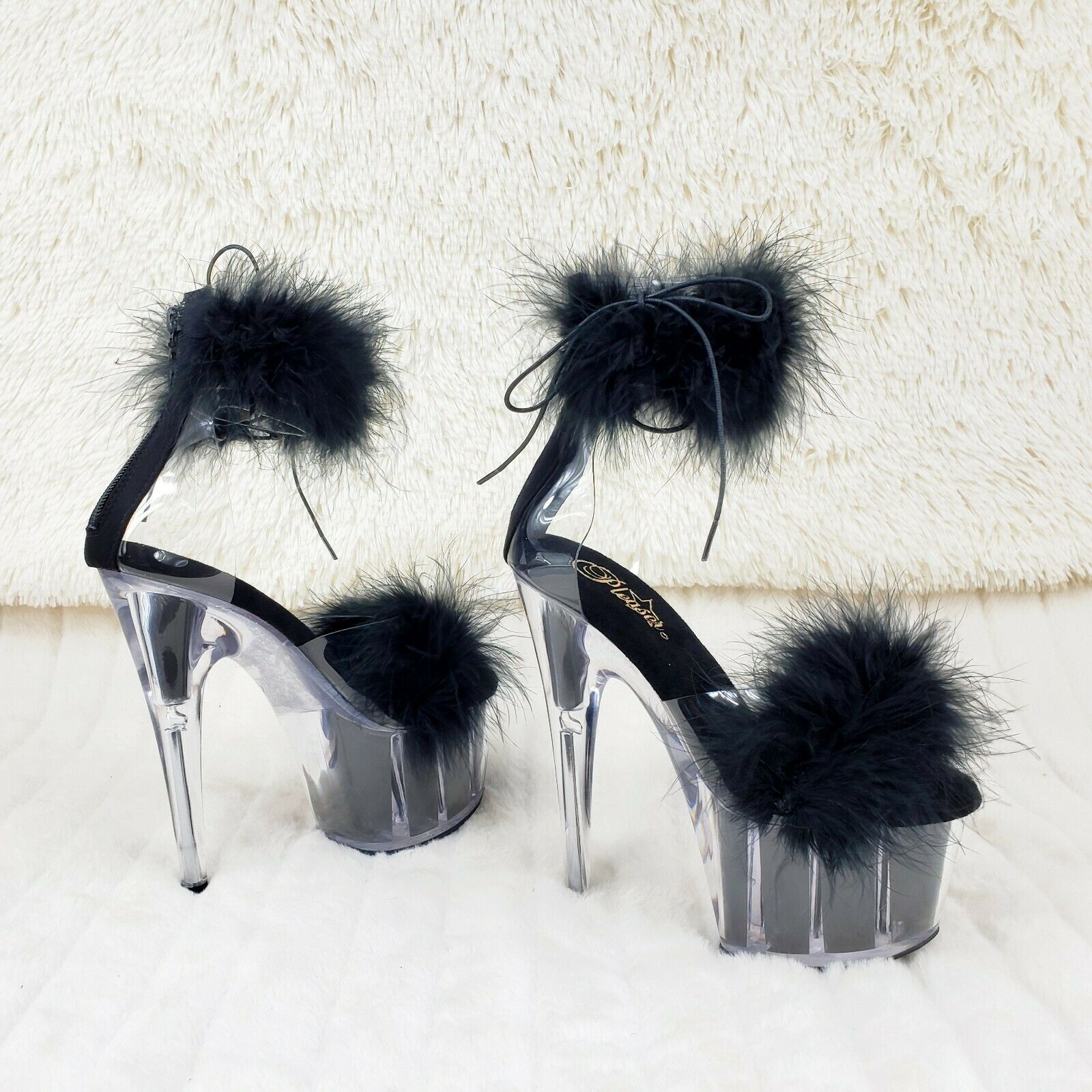 Adore 724 Black Marabou Platform Shoes Sandals 7" High Heel Shoes NY - Totally Wicked Footwear
