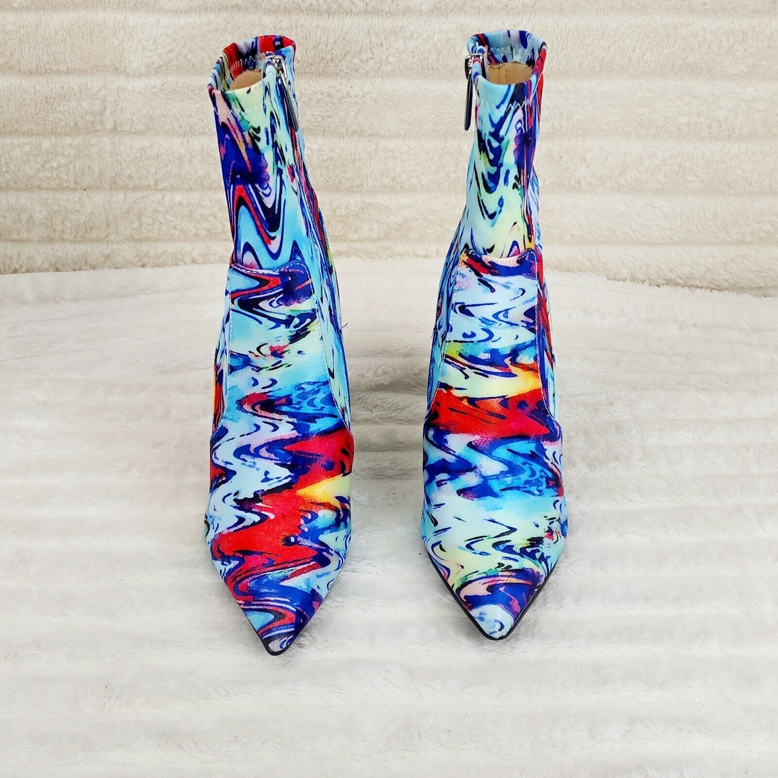 Regal Multi Color Print Stretch Upper Rhinestone Heel Ankle Boots - Totally Wicked Footwear