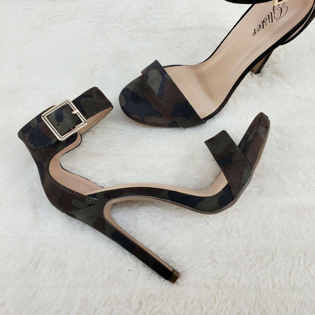 Sexy Faux Suede Camo Ankle Strap 4.5" High Heel Shoes Heels Glister - Totally Wicked Footwear