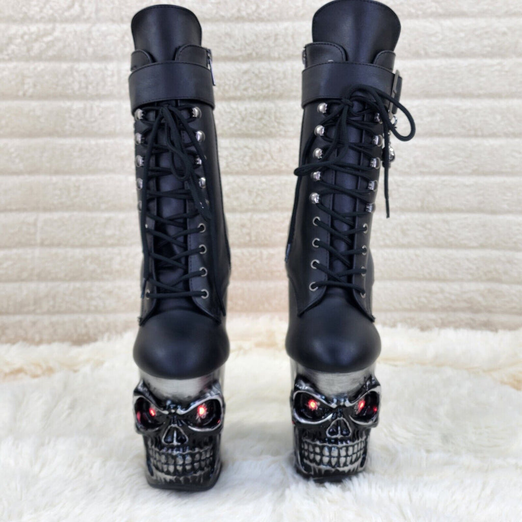 Rapture Brushed Skull & Bones 8" High Heel Platform Ankle Boots Lighted Eyes NY - Totally Wicked Footwear