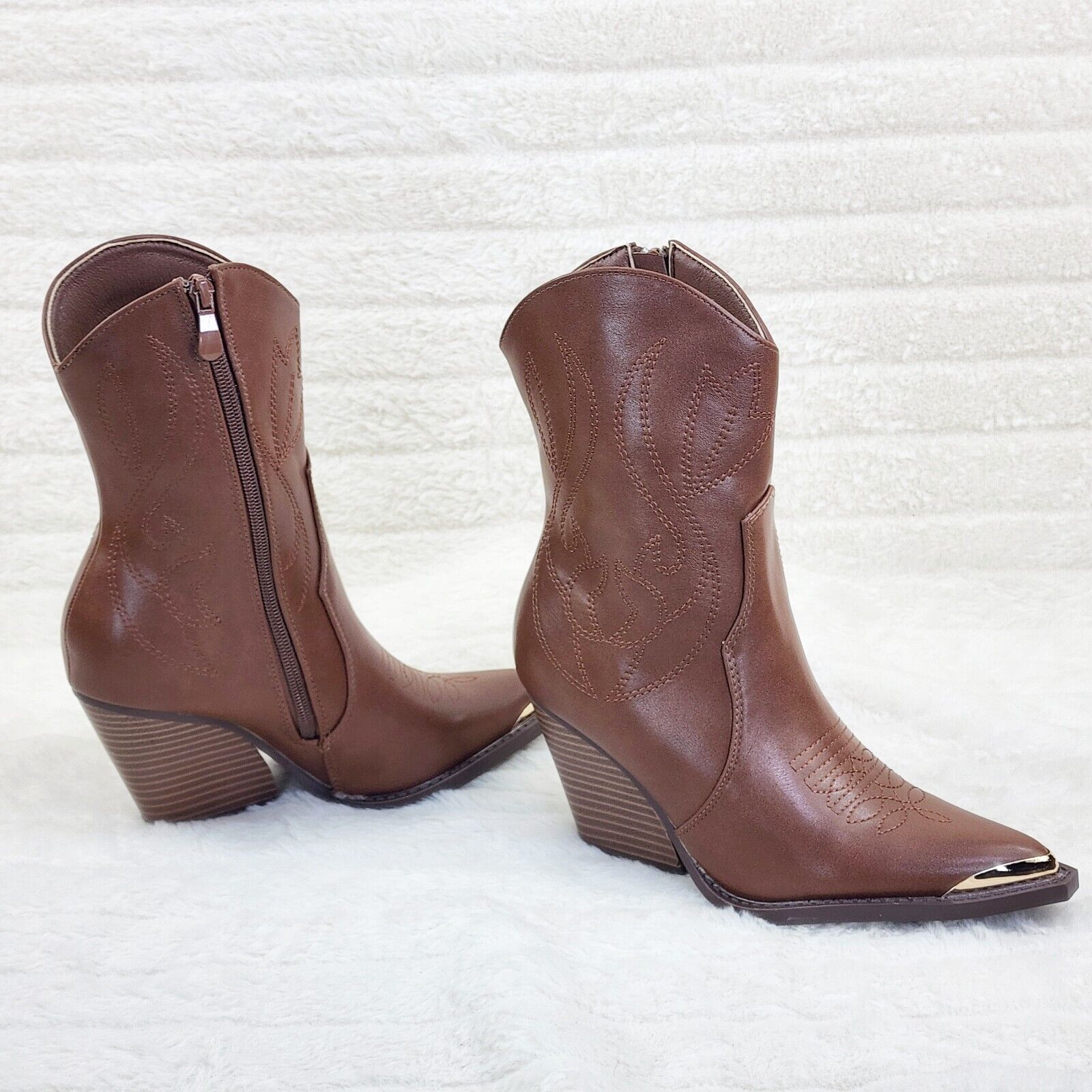 Tallas Tan Cowgirl Cowboy Ankle Boots Western Block Heels US Sizes 7-11 - Totally Wicked Footwear