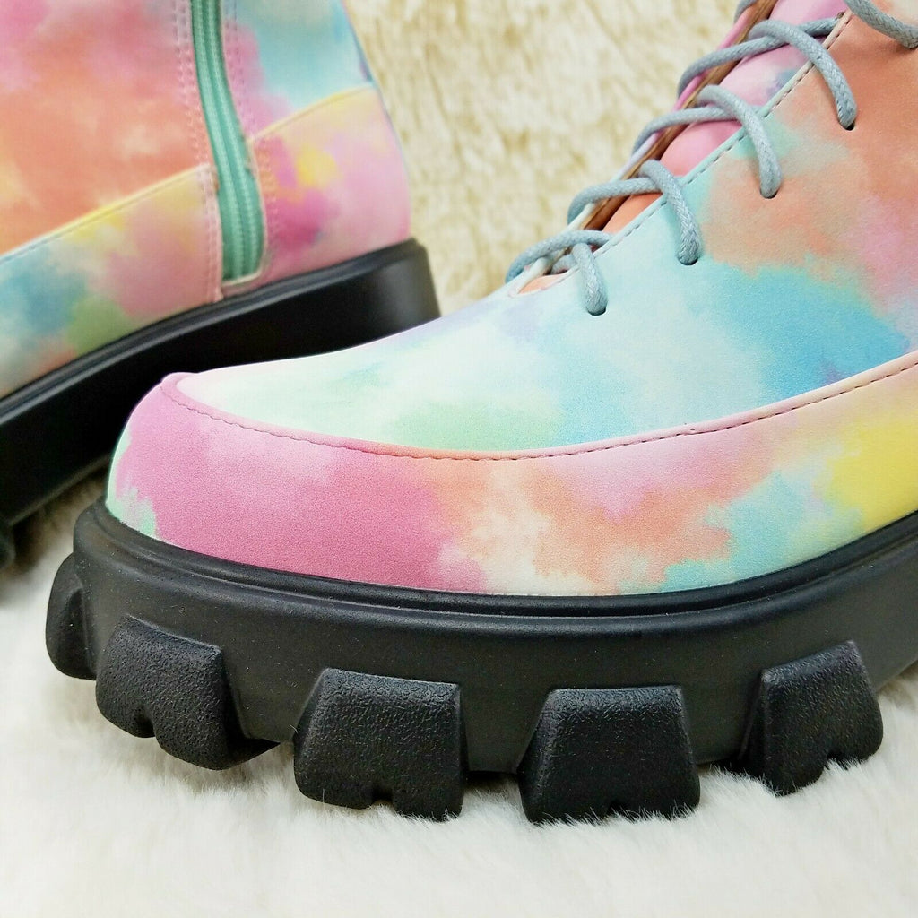 Girl Issues Pastel Tie Dye Platform Combat Boots US Sizes - Totally Wicked Footwear