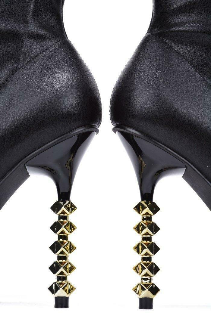 5" Geo Deco High Heel Black Stretchy Pointy Toe Ankle Boots My Vice - Totally Wicked Footwear