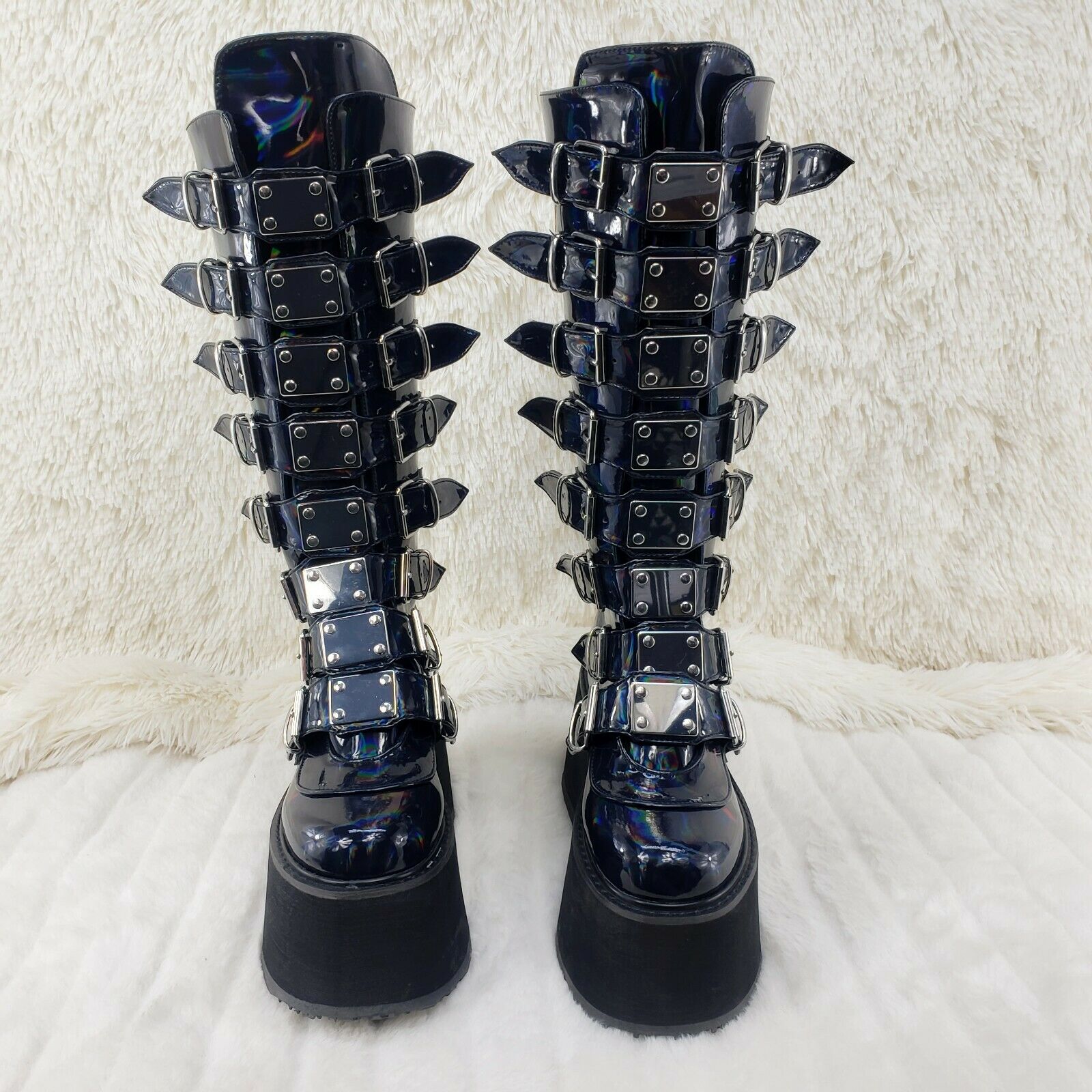 Damned 318 Multi Strap Goth Punk 3.5" Platform Boot Black Patent Restocked NY - Totally Wicked Footwear