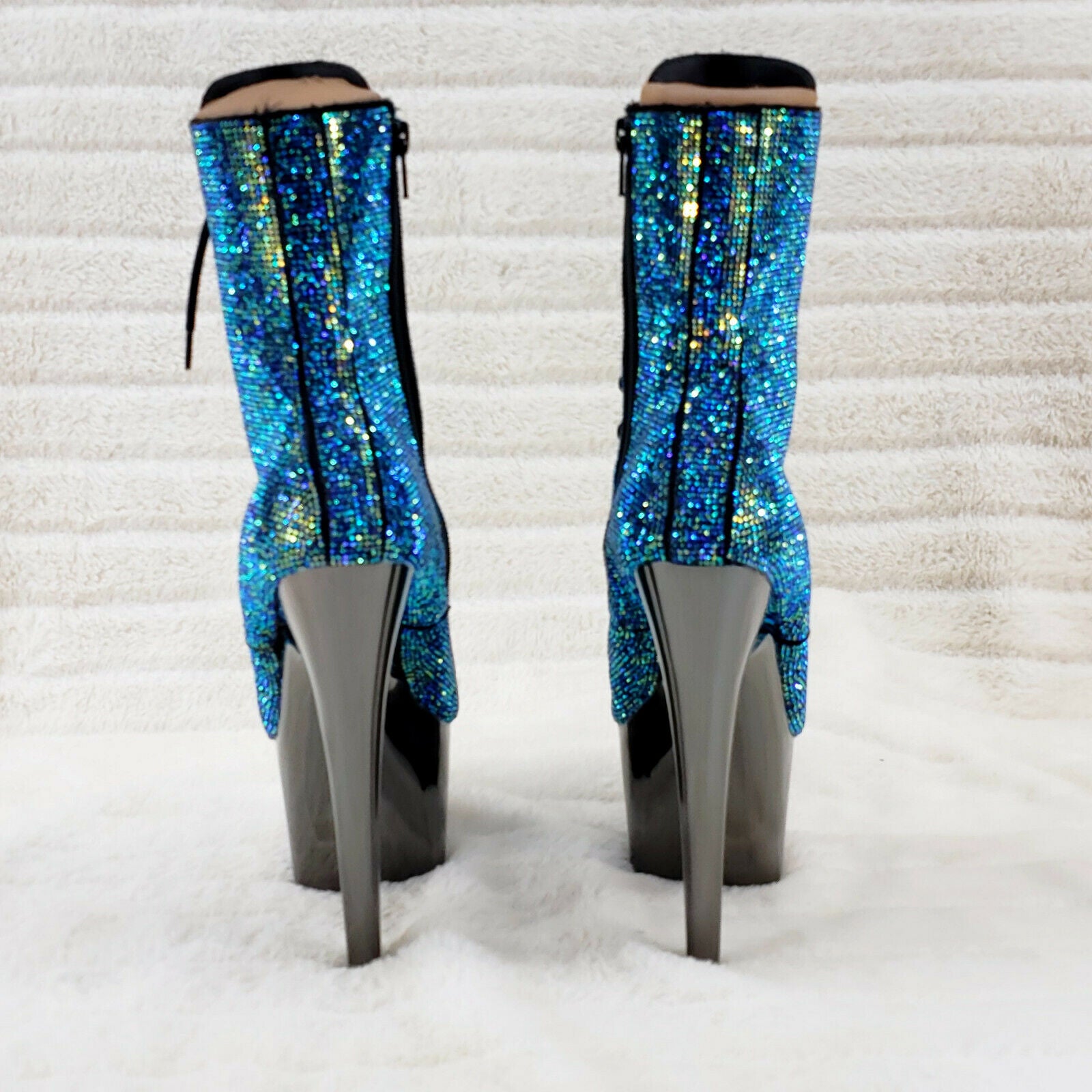 Adore 1020CHRS Teal Pewter Rhinestone 7" High Heel Platform Ankle Boots NY - Totally Wicked Footwear