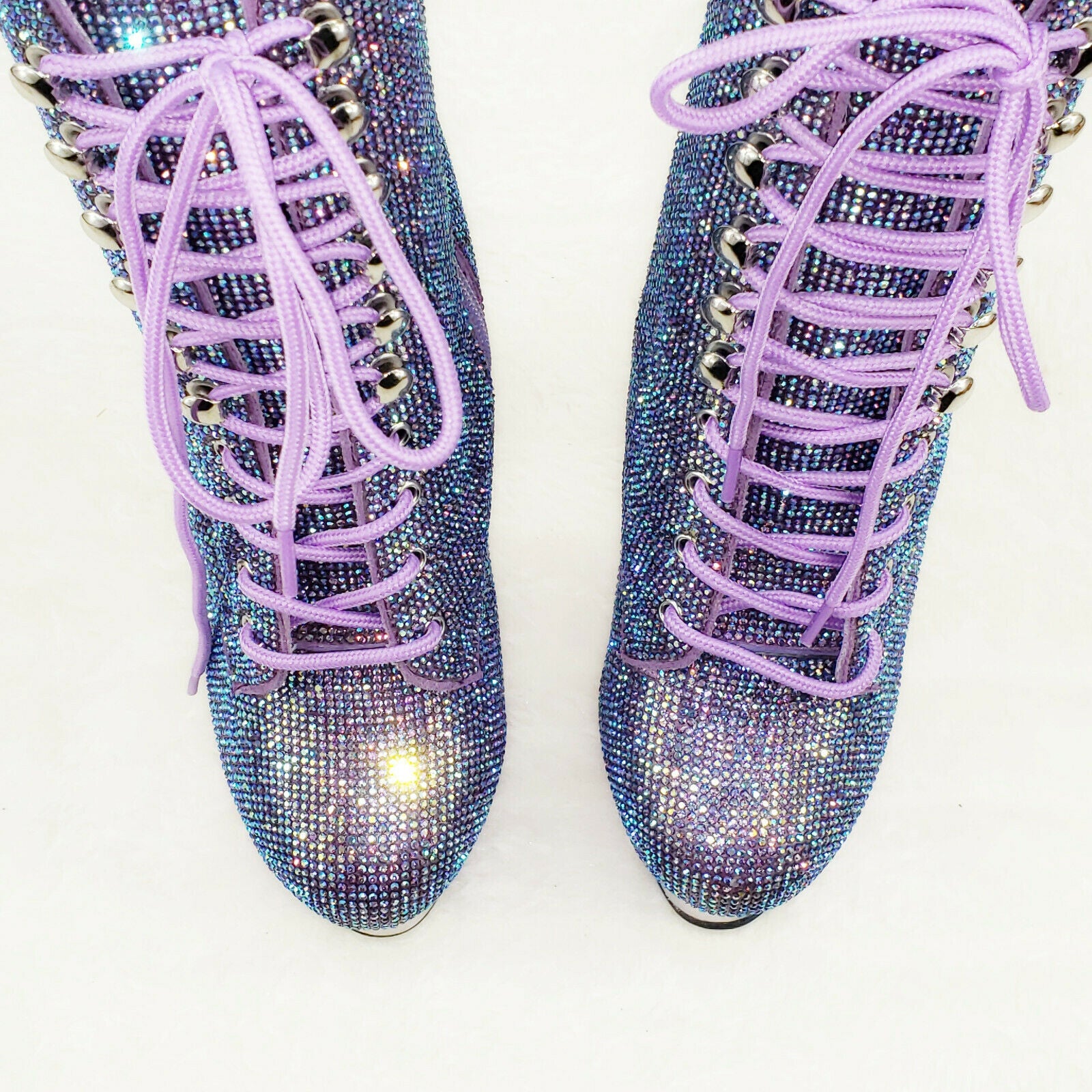 Adore 1020CHRS Lavender Purple Rhinestone 7" High Heel Platform Ankle Boots NY - Totally Wicked Footwear