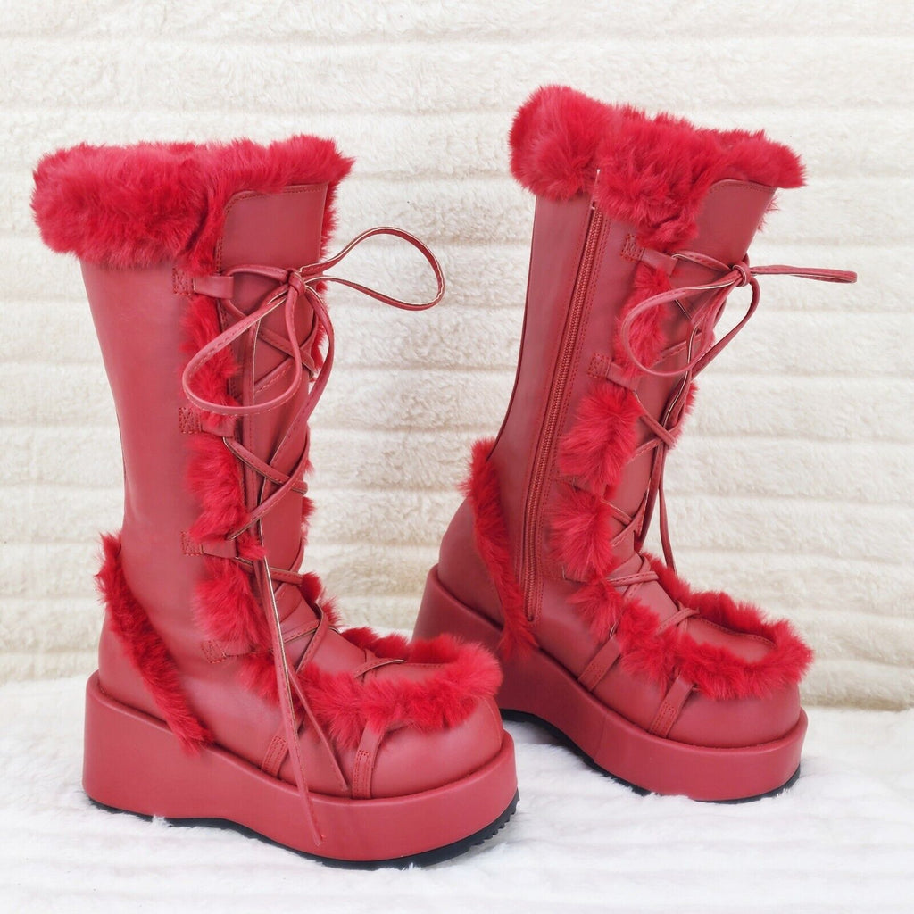 311 Cub Stomper Red Mammoth Platform Goth Punk Calf Knee Boots NY - Totally Wicked Footwear