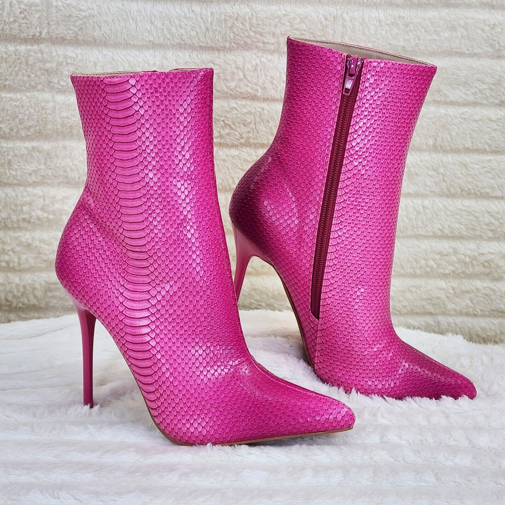 Athena Ombre Hot Pink Fuchsia High Heel Snake Texture Ankle Boots - Totally Wicked Footwear