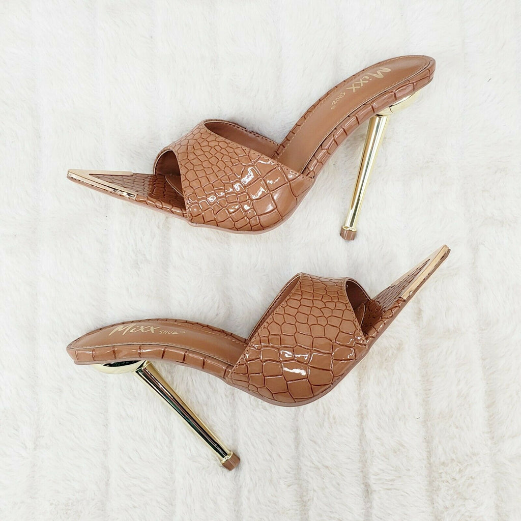 Venus Brown Slim High Heel Pointy Toe Slip On Sandals Slides Clogs - Totally Wicked Footwear