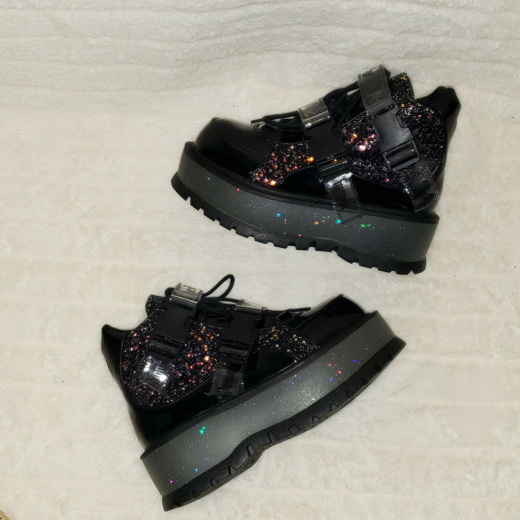 Slacker 50 Black Multi Glitter Platform Sneaker Ankle Boots - Totally Wicked Footwear