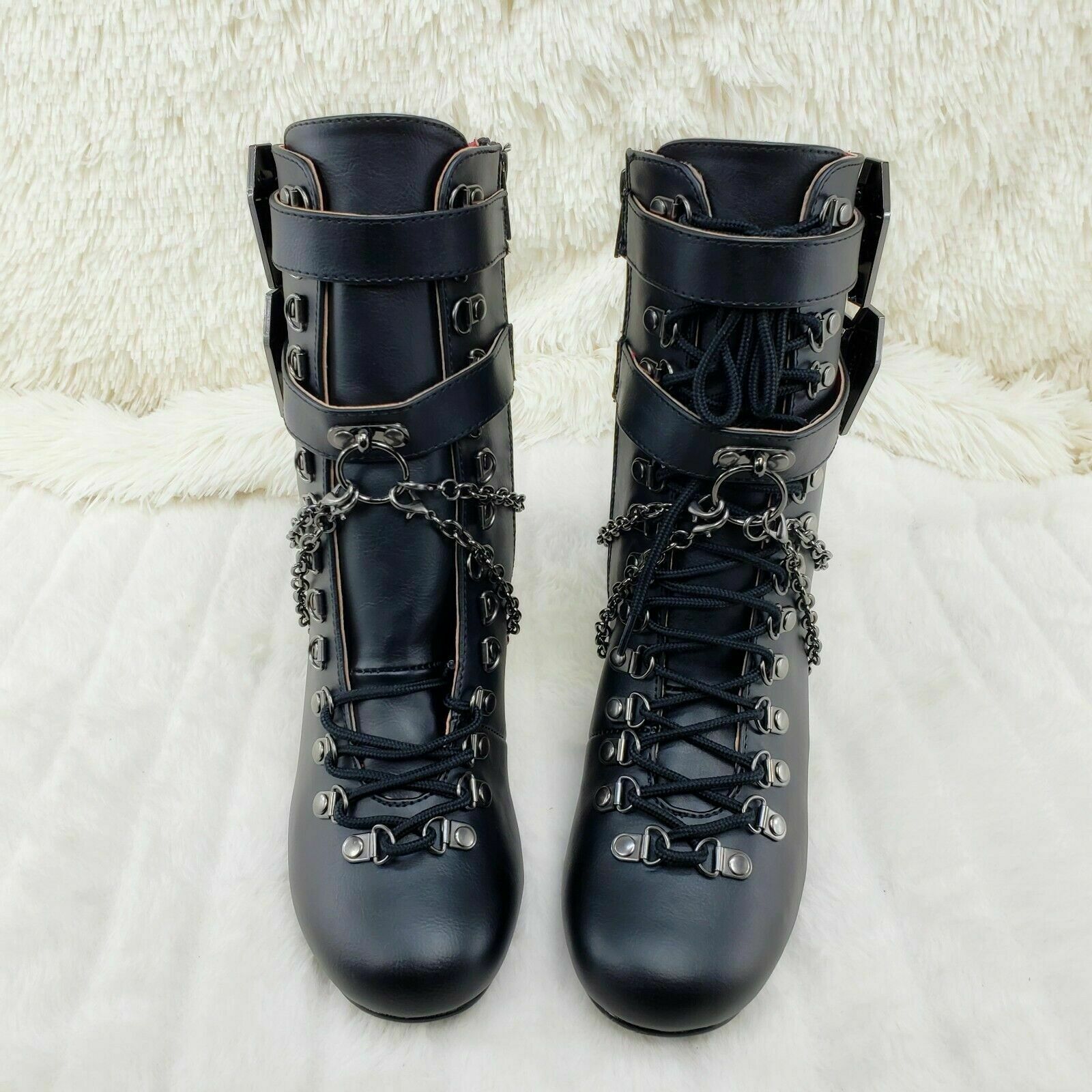 Vivika Goth Granny Ankle Boots Coffin Straps & Chains US 6-12 Goth NY - Totally Wicked Footwear