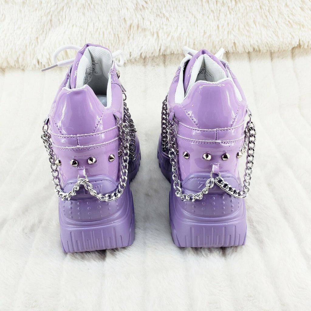 Wang Lilac Purple Platform Chain Sneaker Hidden Wedge Fashion Streetwear Kicks - Totally Wicked Footwear