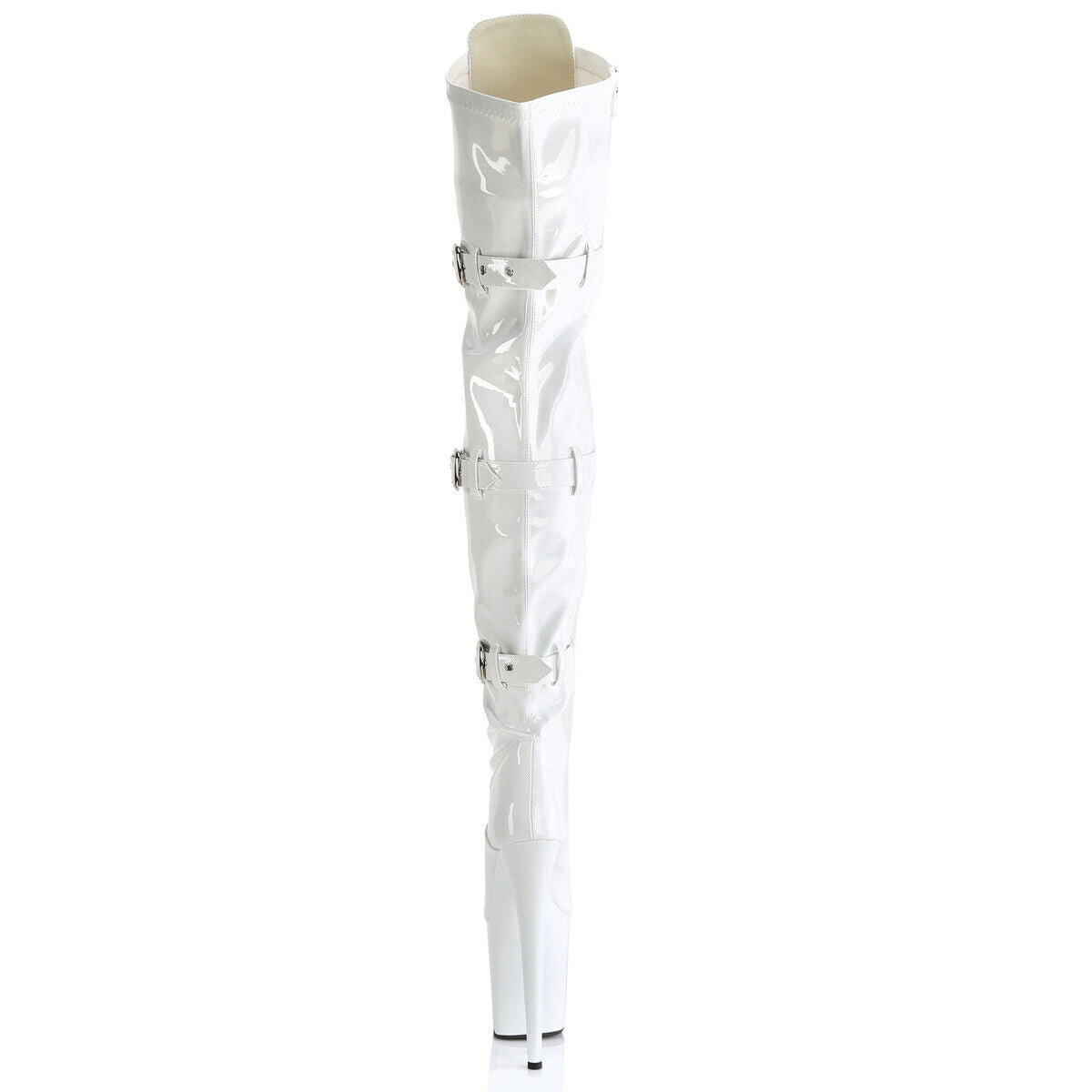 Flamingo 3028 Triple Buckle Thigh High Platform Torment Boot White Patent NY - Totally Wicked Footwear