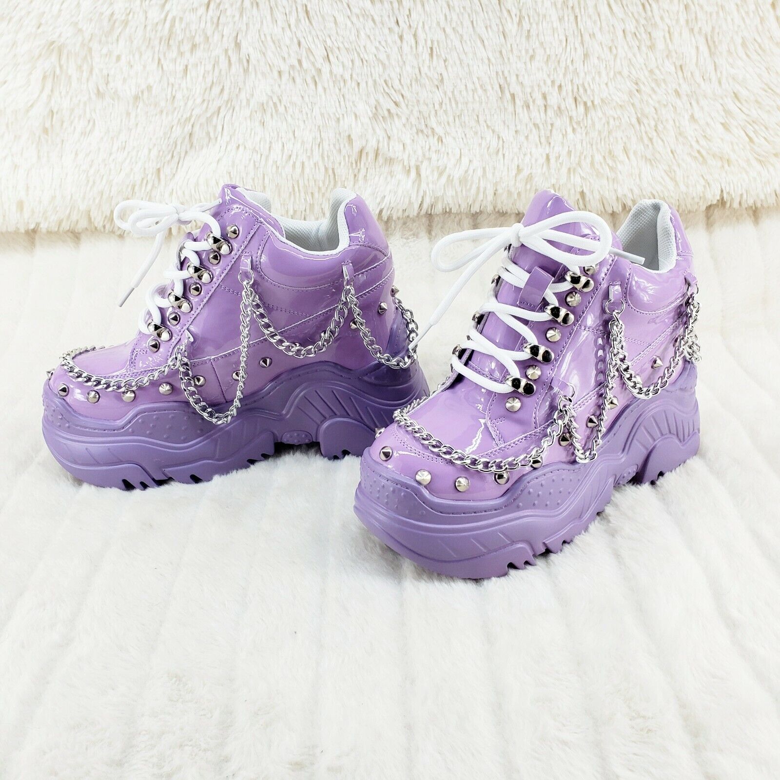 Wang Lilac Purple Platform Chain Sneaker Hidden Wedge Fashion Streetwear Kicks - Totally Wicked Footwear