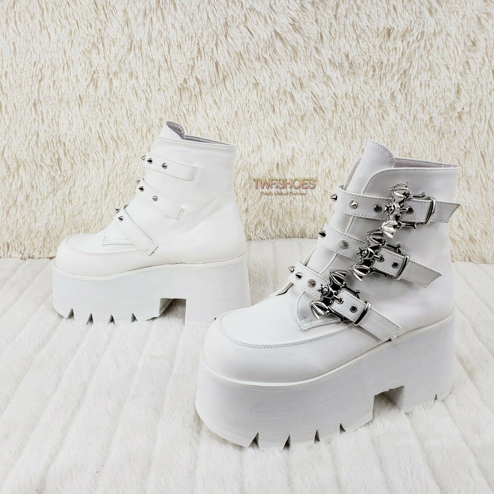 Ashes 55 White Matte Bat 3.5" Platform Heel Combat Goth Punk Boots NY Restocked - Totally Wicked Footwear
