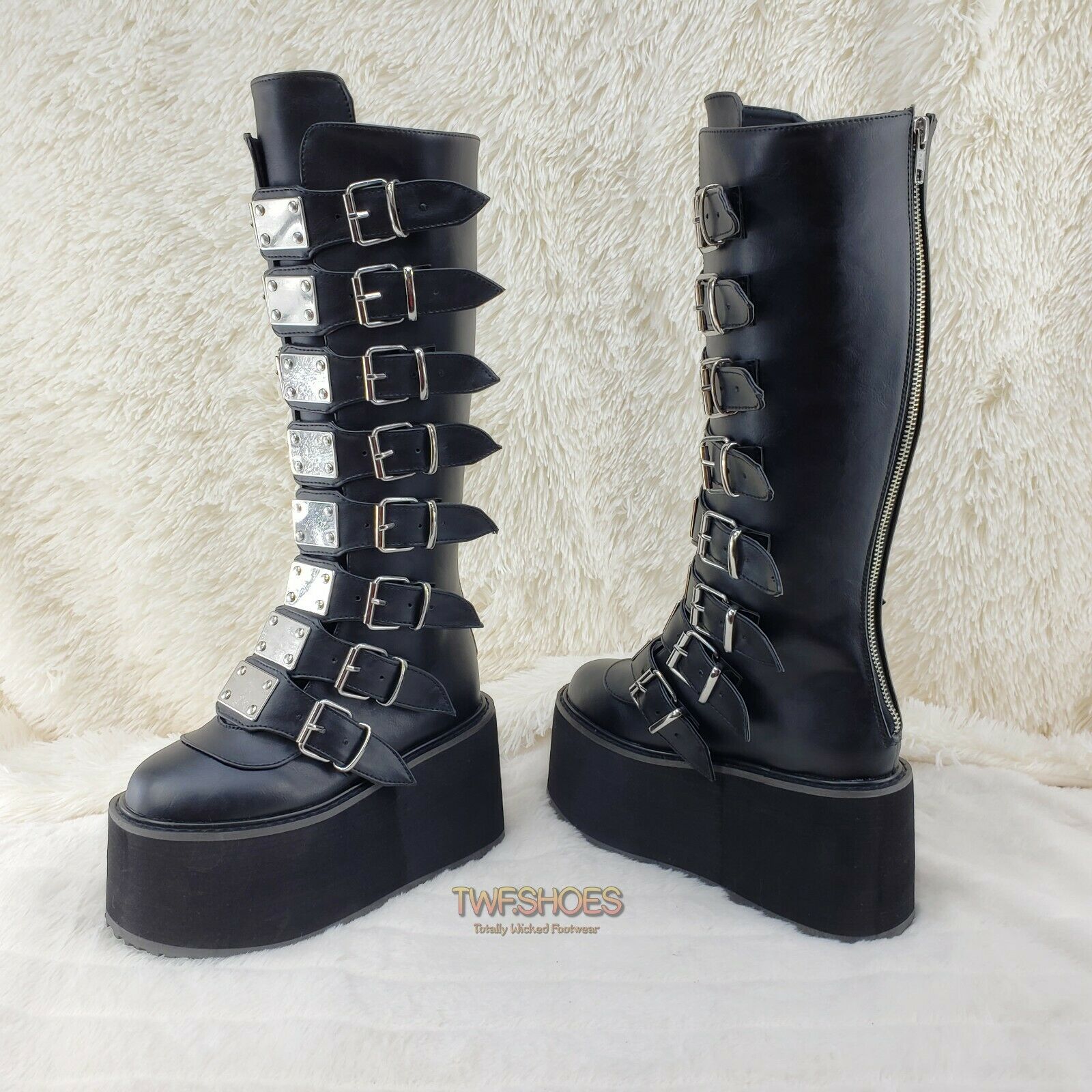 Damned 318 Multi Strap Goth Punk Rock Platform Boots Black Matte Restocked NY - Totally Wicked Footwear