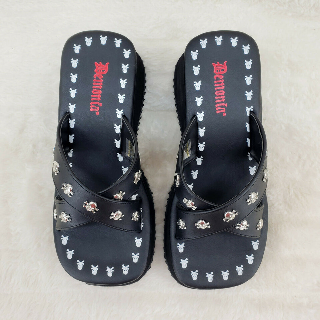Flip Demonia Goth Slip On Sandals With Skull Studs In House Stock NY 8-12 - Totally Wicked Footwear
