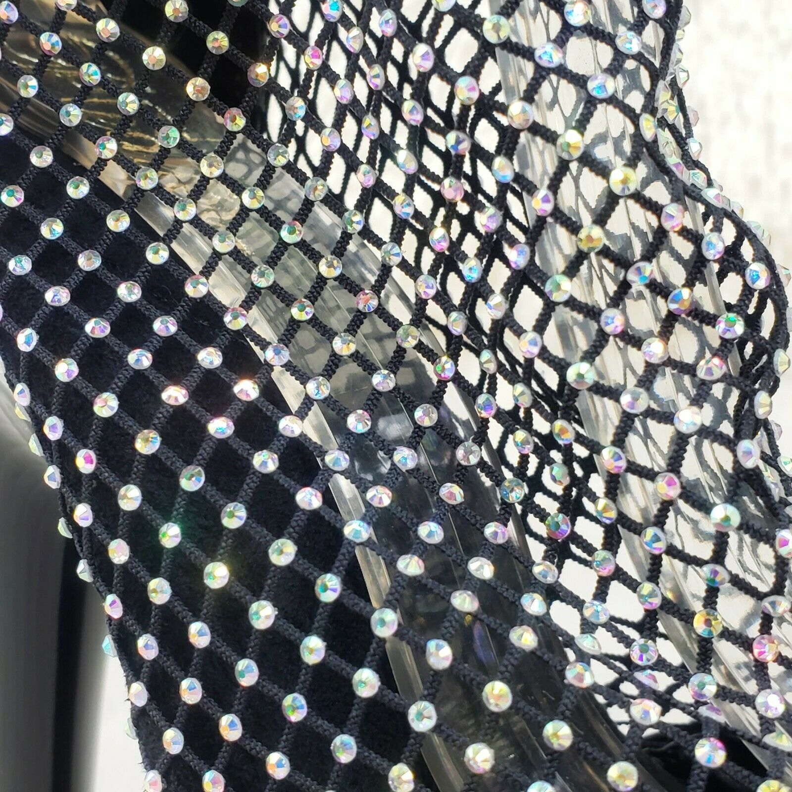 Adore 765RM Black Patent Rhinestone Mesh Platform Sandals 7" High Heel Shoes NY - Totally Wicked Footwear