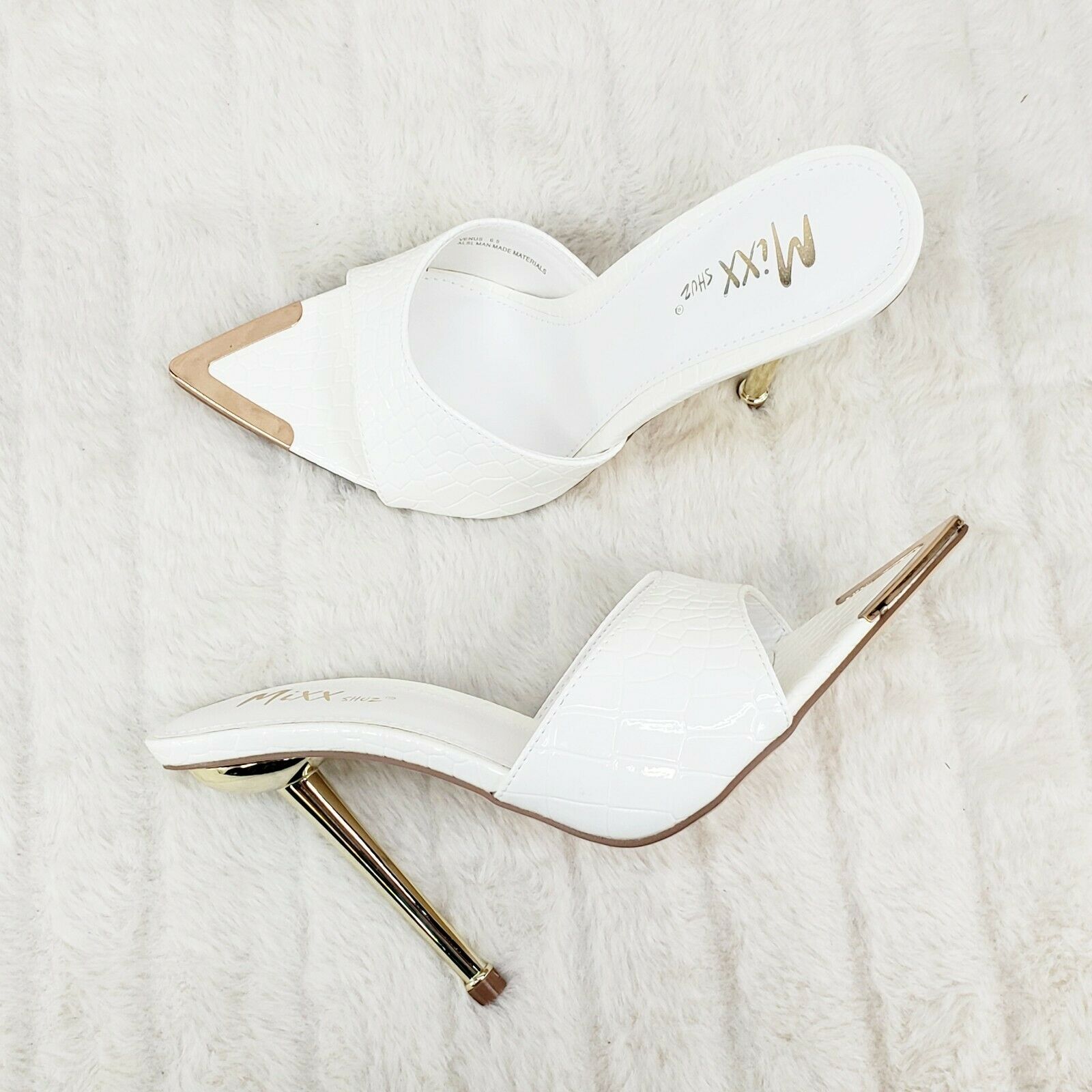 Venus White Slim High Heel Pointy Toe Slip On Sandals Slides Clogs - Totally Wicked Footwear