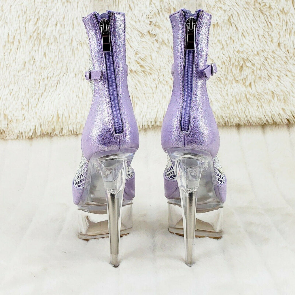 765 Voltaire Lilac Purple Mesh Rhinestone Clear Platform Heels Shootie Boots - Totally Wicked Footwear