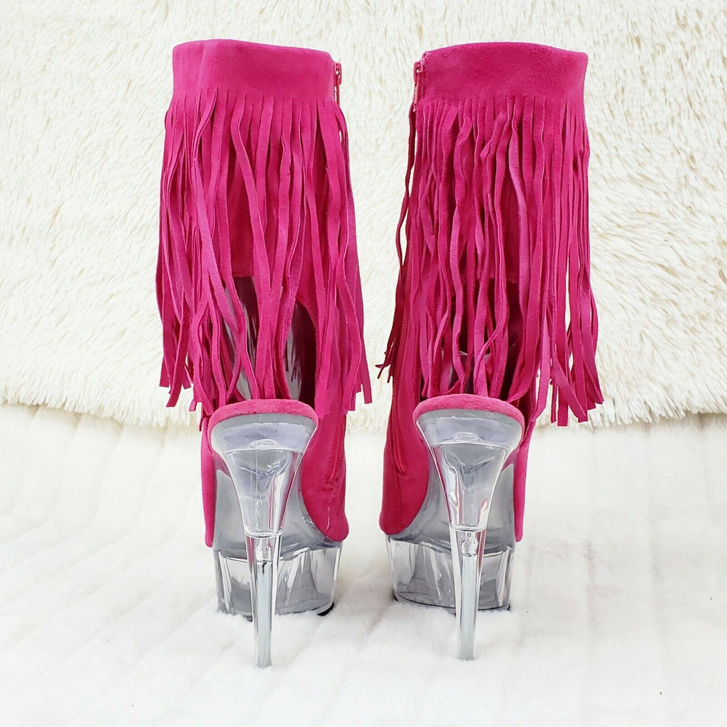Delight 1019 Hot Pink Suede Fringe Open Back/Toe Platform Ankle Boots Size 14 NY - Totally Wicked Footwear