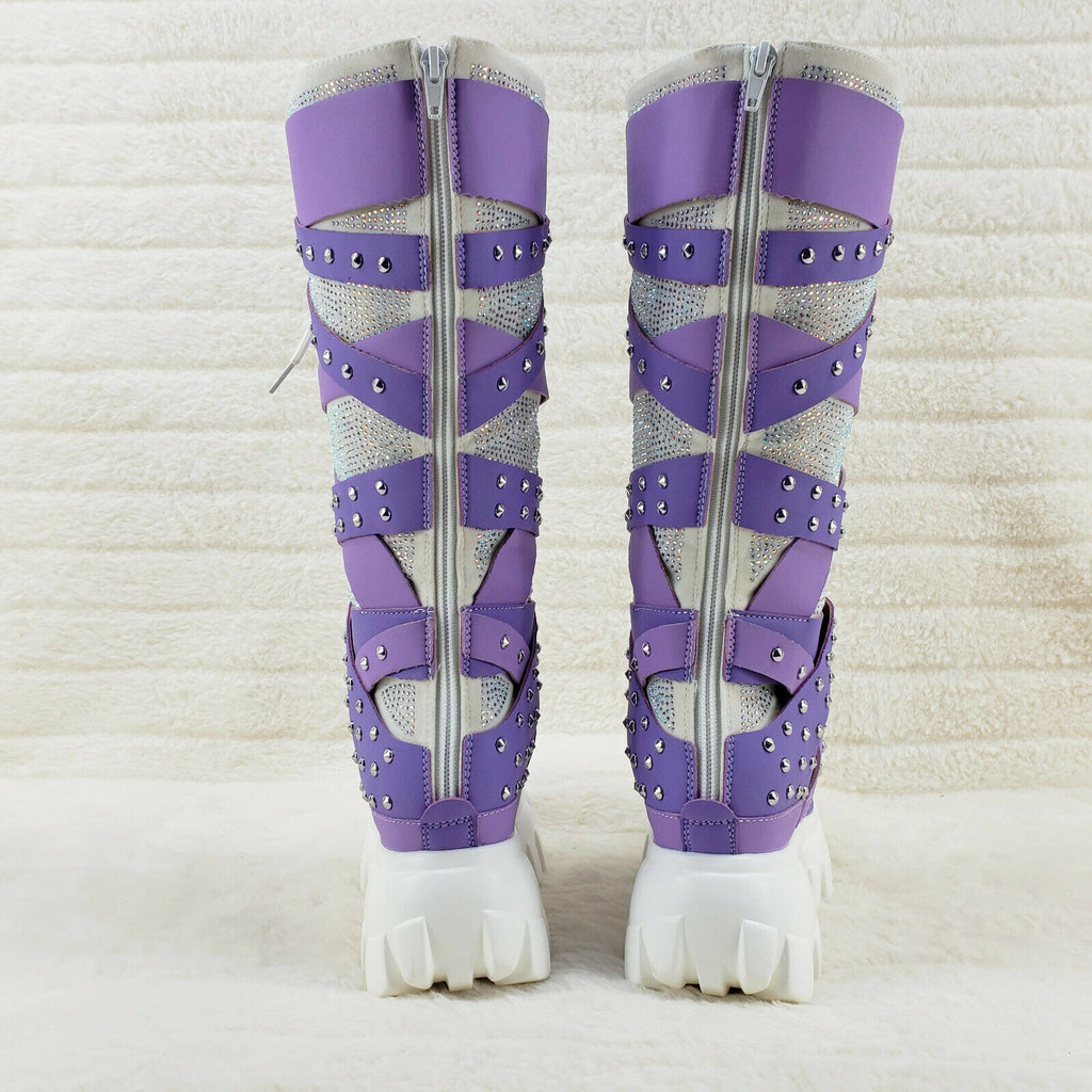 Wang Limited Lilac Purple White Platform Sneaker Knee Boots Hidden Wedge Heels - Totally Wicked Footwear