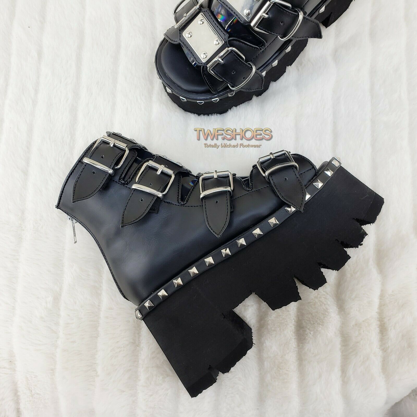 Demonia Ashes 70 Black 3.5" Platform Heel Goth Punk Sandal Boots NY - Totally Wicked Footwear
