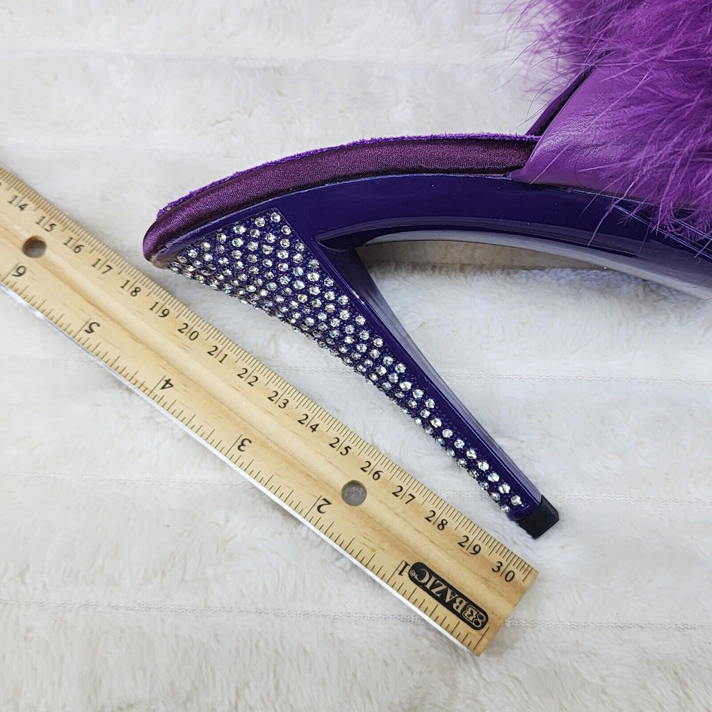 Elegance Marabou Feather Slip On Platform Sandals 5" Stiletto Heel Shoes Purple - Totally Wicked Footwear