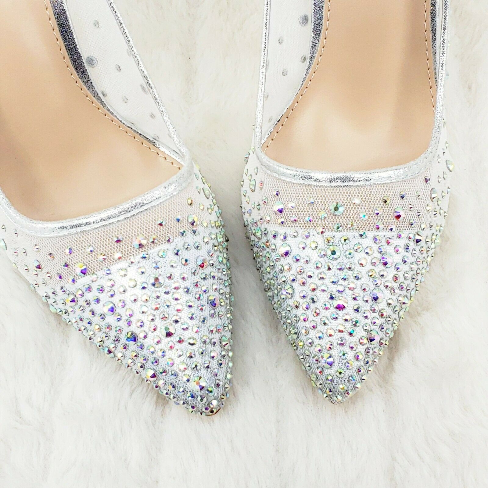 Krayzie Silver Mesh Jeweled 4.5" High Heel Stiletto Shoes Pointy Toe Pumps 6-10 - Totally Wicked Footwear
